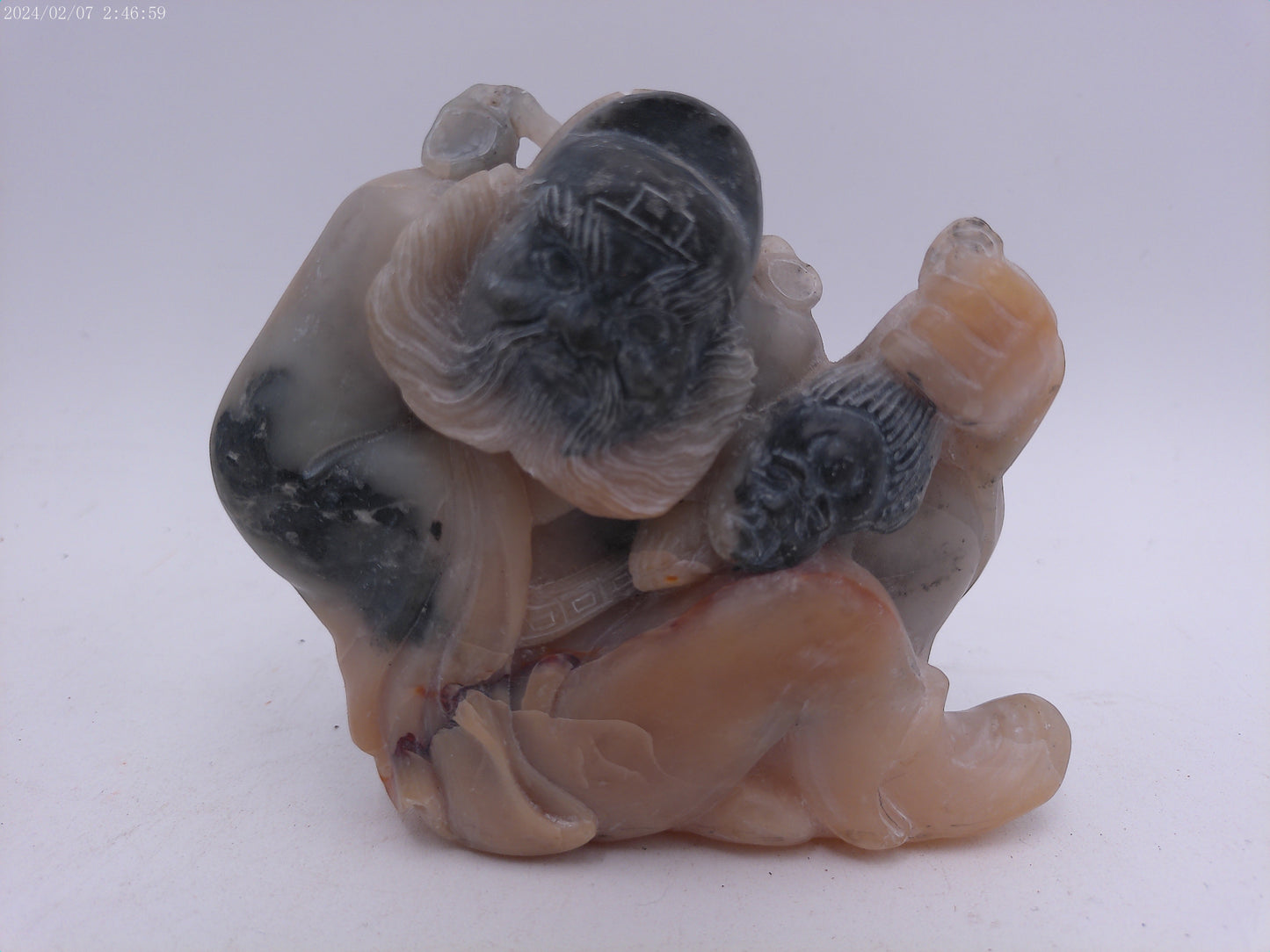 Rare Stone Craved Statue Man And Child Chinese