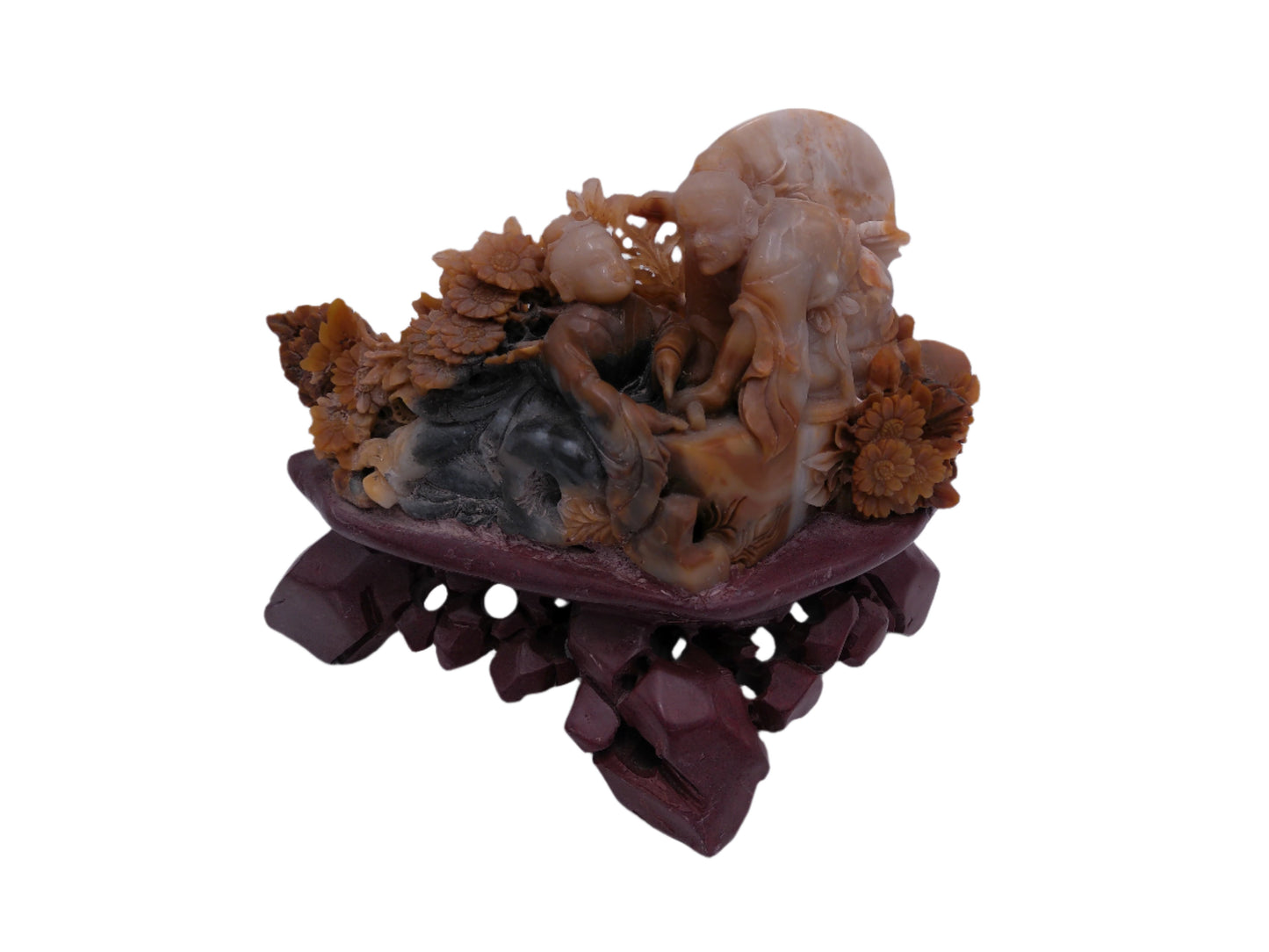 CHINESE Art Carved solid Soapstone Mother and son Figure