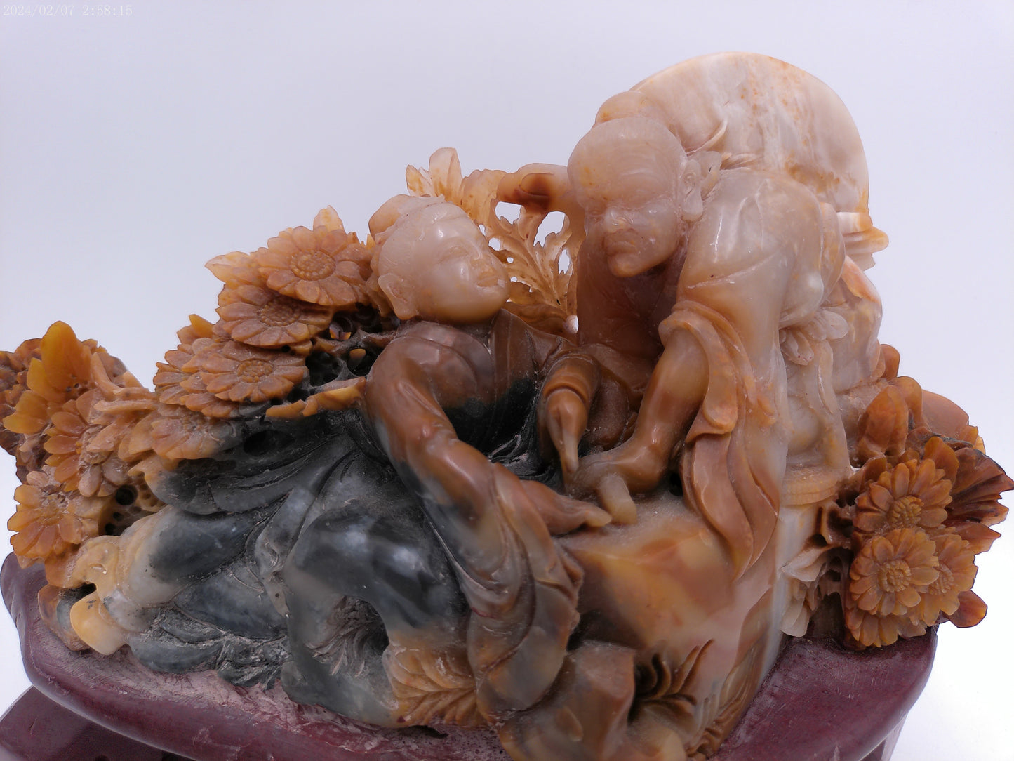 CHINESE Art Carved solid Soapstone Mother and son Figure