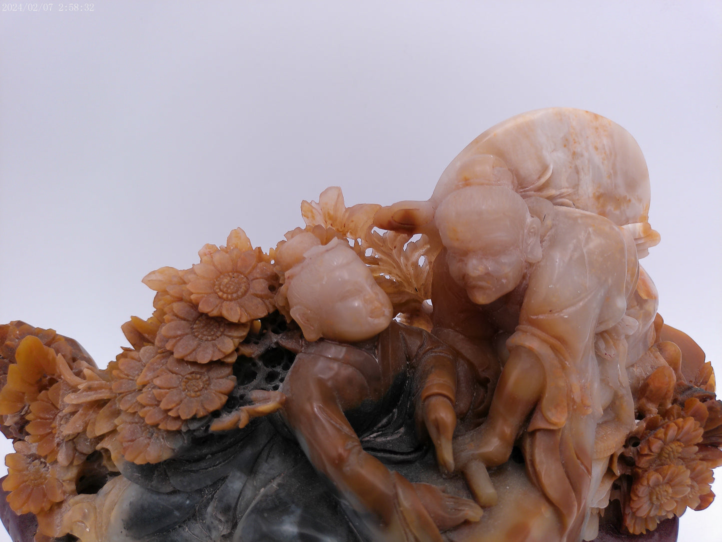 CHINESE Art Carved solid Soapstone Mother and son Figure