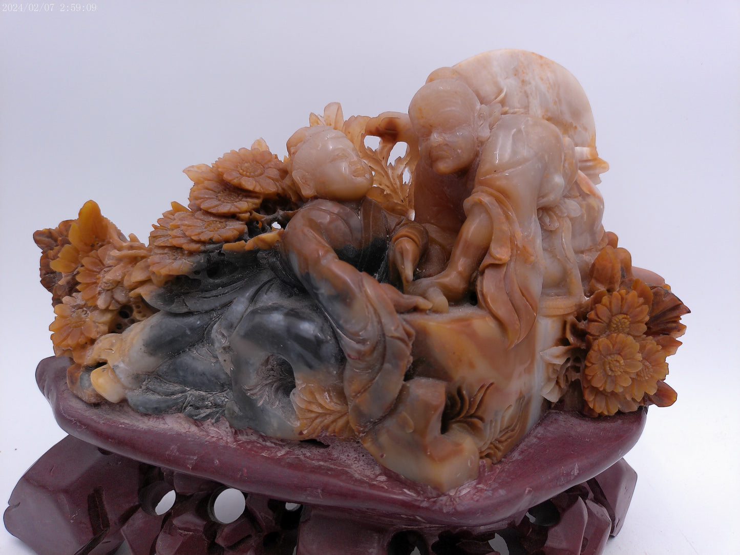 CHINESE Art Carved solid Soapstone Mother and son Figure