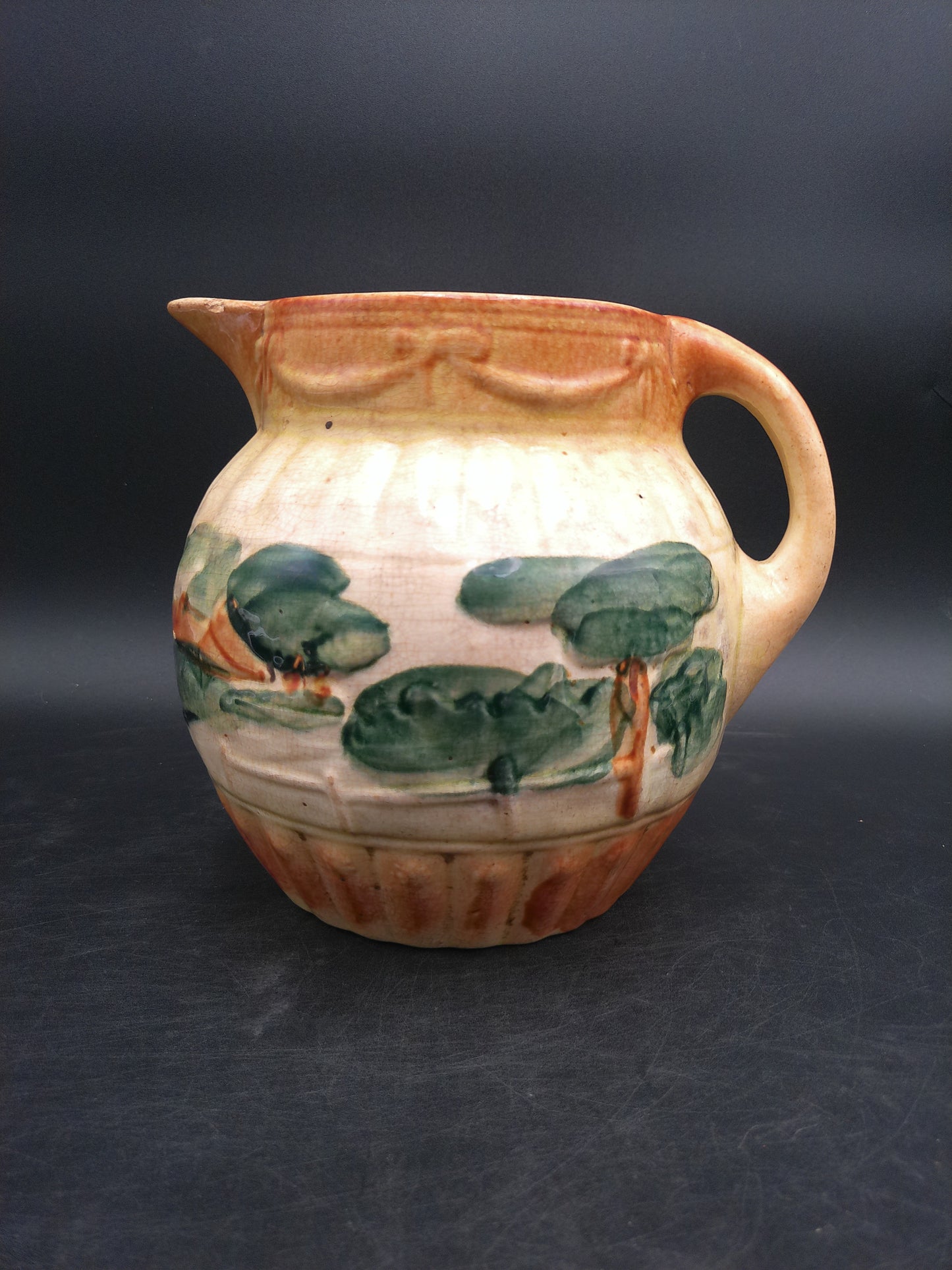 Roseville Antique Early Landscape Trees Stoneware Pottery Utility Jug Pitcher