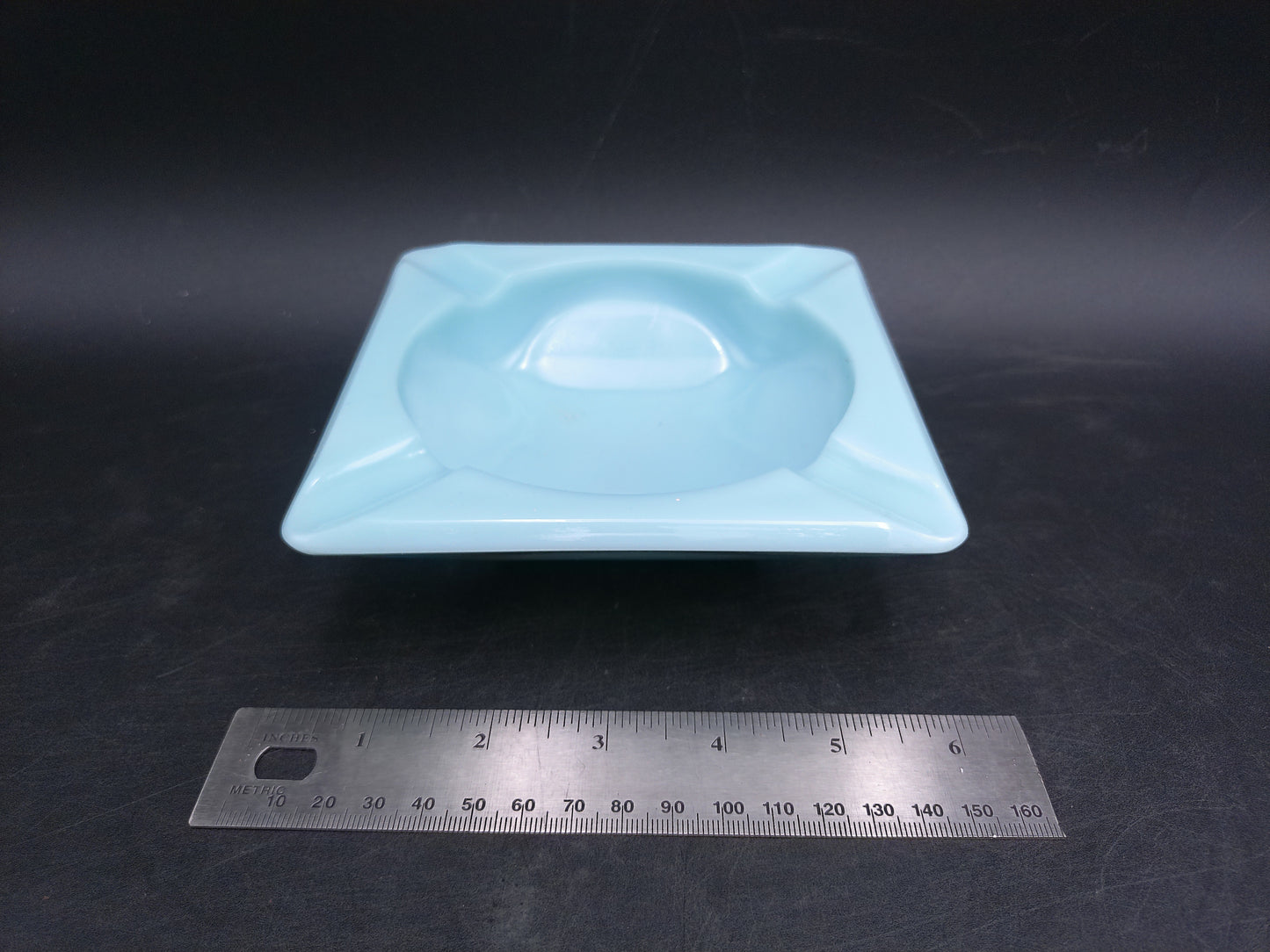 Ashtray Light Blue Opaque Glass Square Vintage