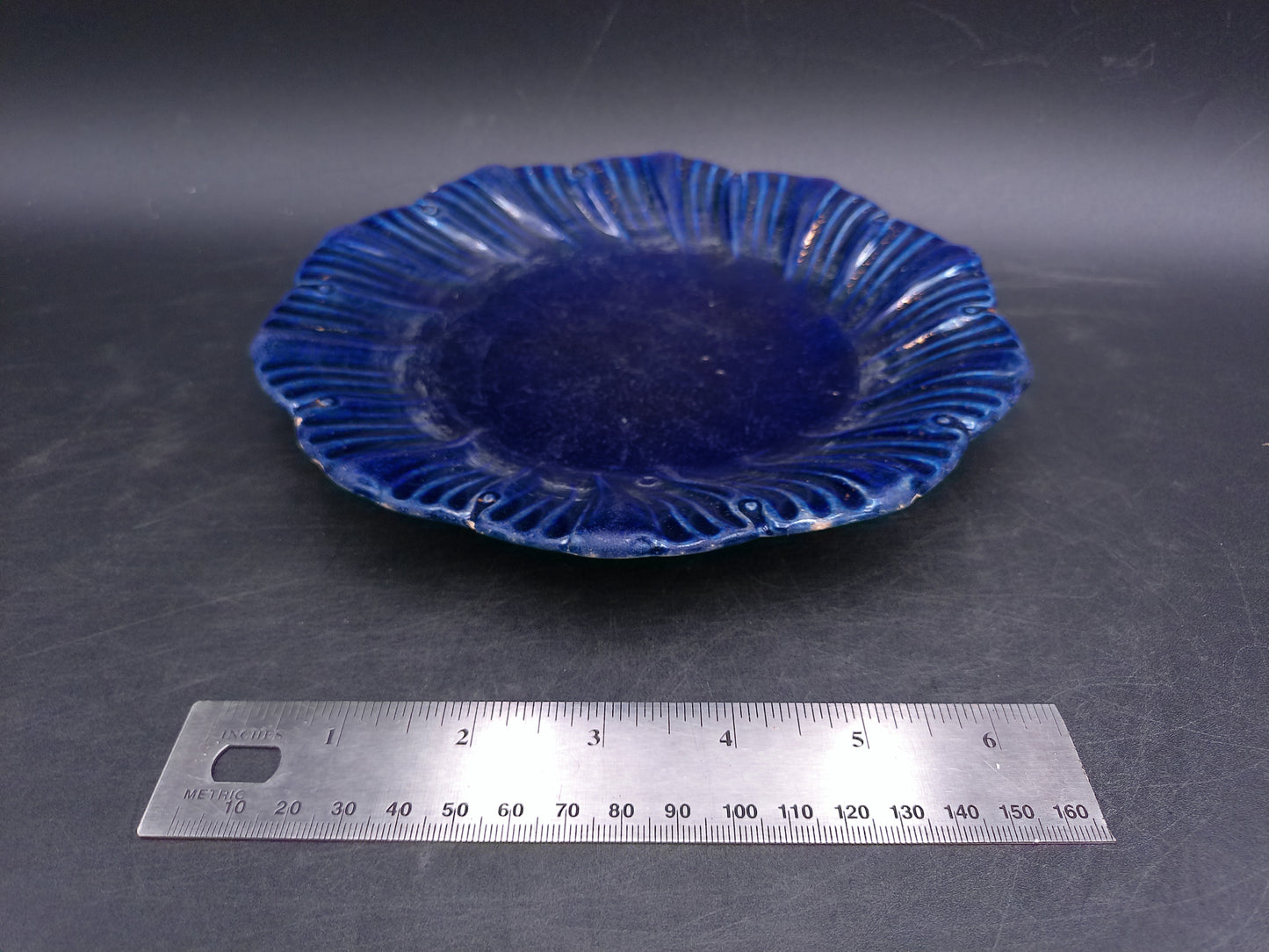Gold Covered With Cobalt Blue finish Dish Plate Vintage