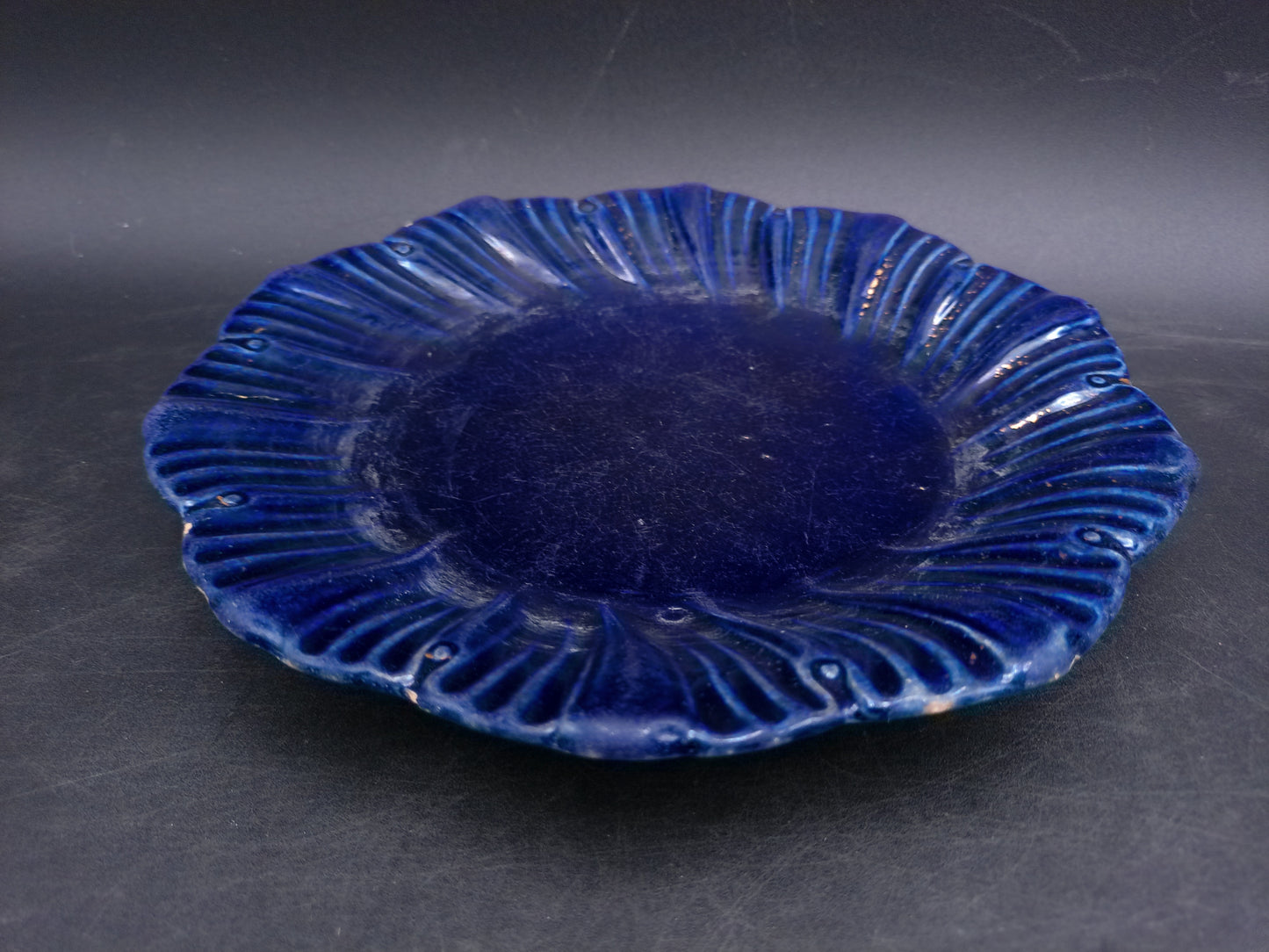 Gold Covered With Cobalt Blue finish Dish Plate Vintage