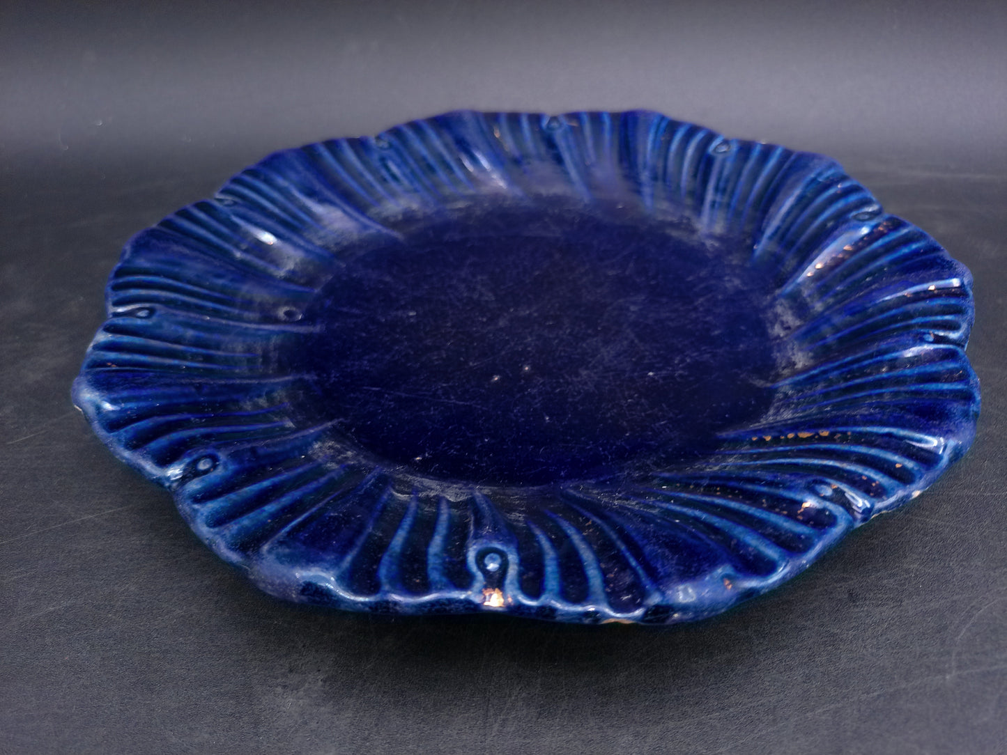 Gold Covered With Cobalt Blue finish Dish Plate Vintage