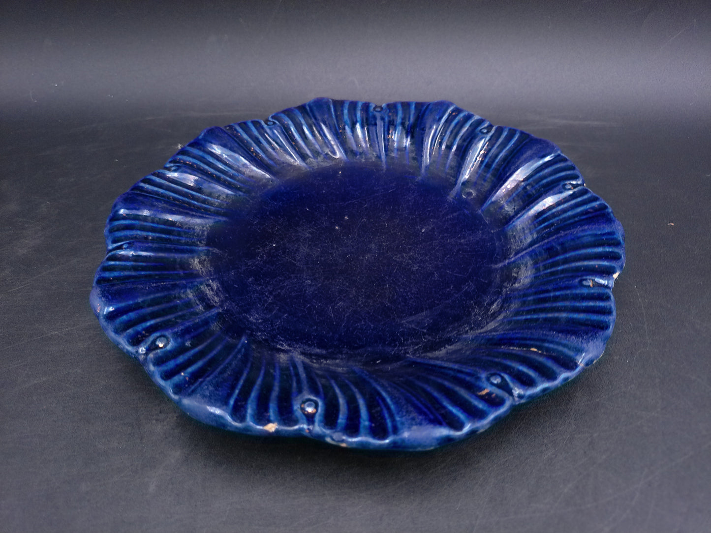 Gold Covered With Cobalt Blue finish Dish Plate Vintage