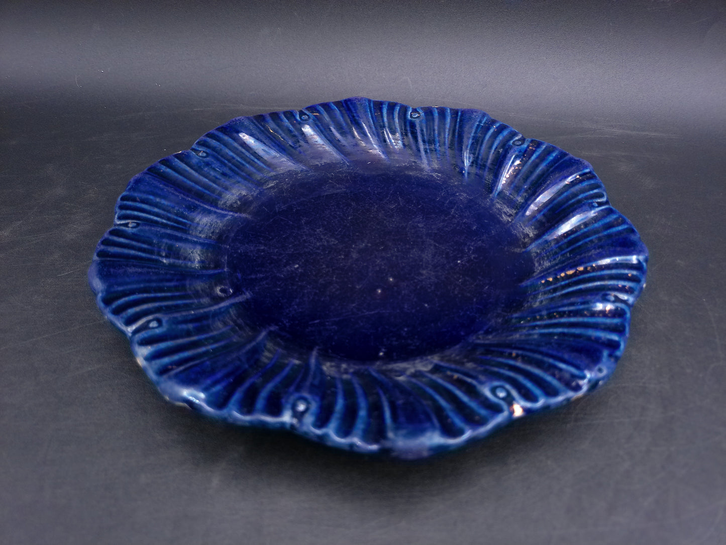 Gold Covered With Cobalt Blue finish Dish Plate Vintage