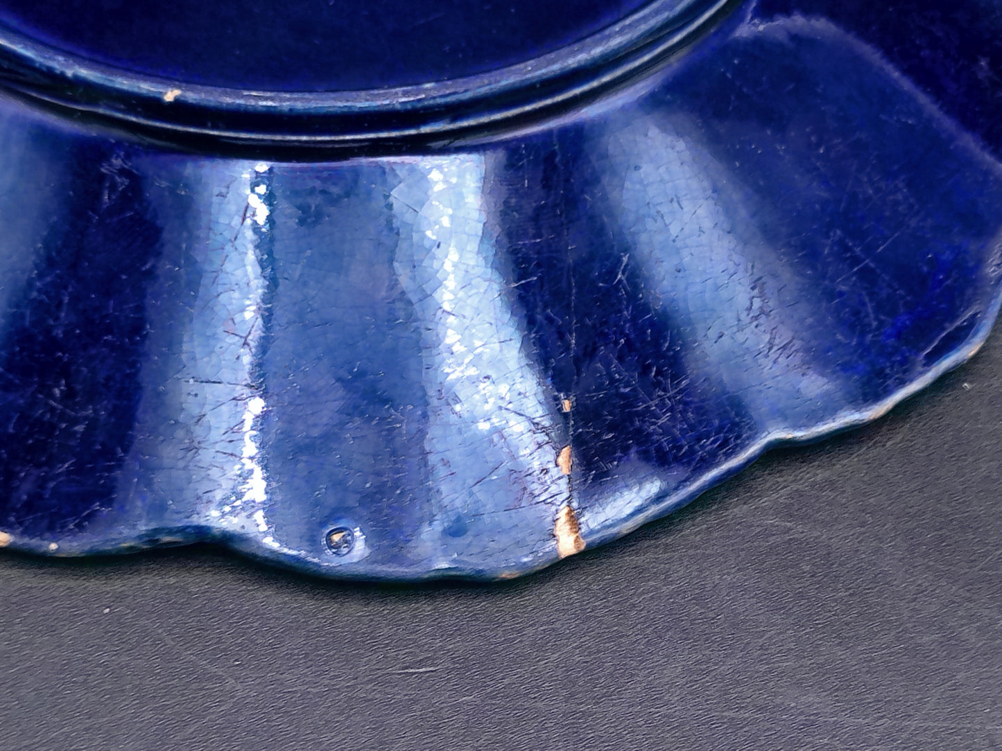Gold Covered With Cobalt Blue finish Dish Plate Vintage