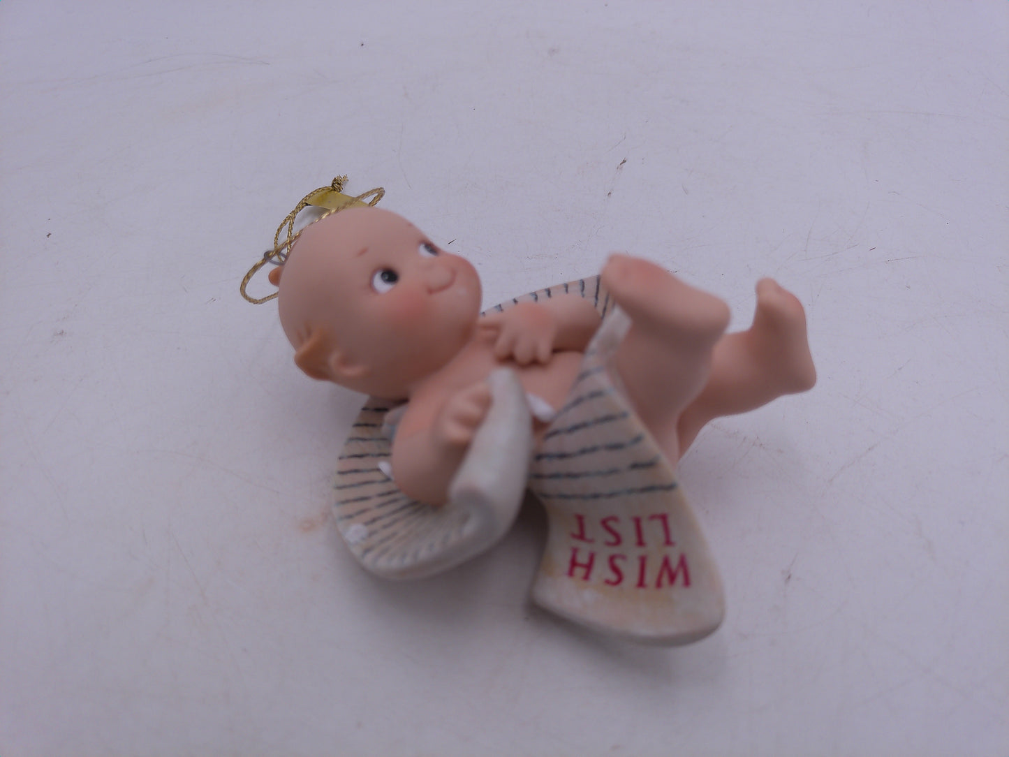 Kewpie Dolls in Box Christmas ornaments Hold wish list and Noel signs