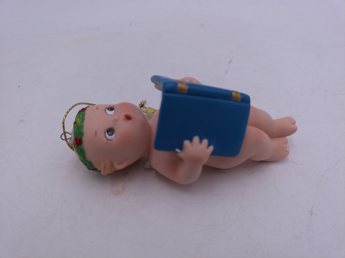 Kewpie Dolls in Box Christmas ornaments Hold wish list and Noel signs