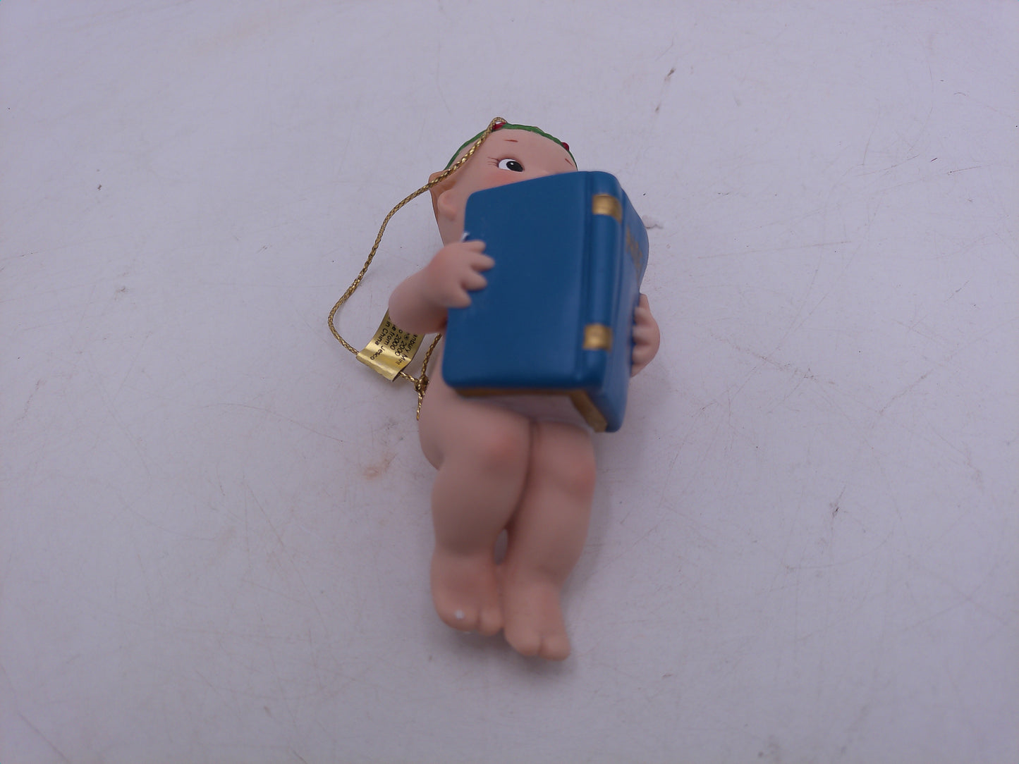 Kewpie Dolls in Box Christmas ornaments Hold wish list and Noel signs
