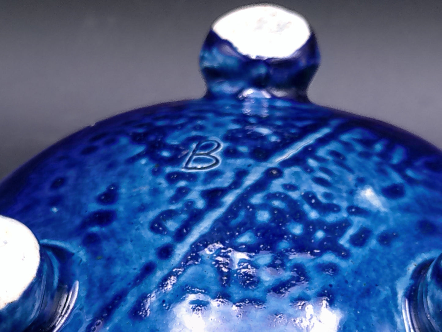 Gold and Cobalt Blue Floral Vase with Feet Vintage Marked 2009 AAPA 352