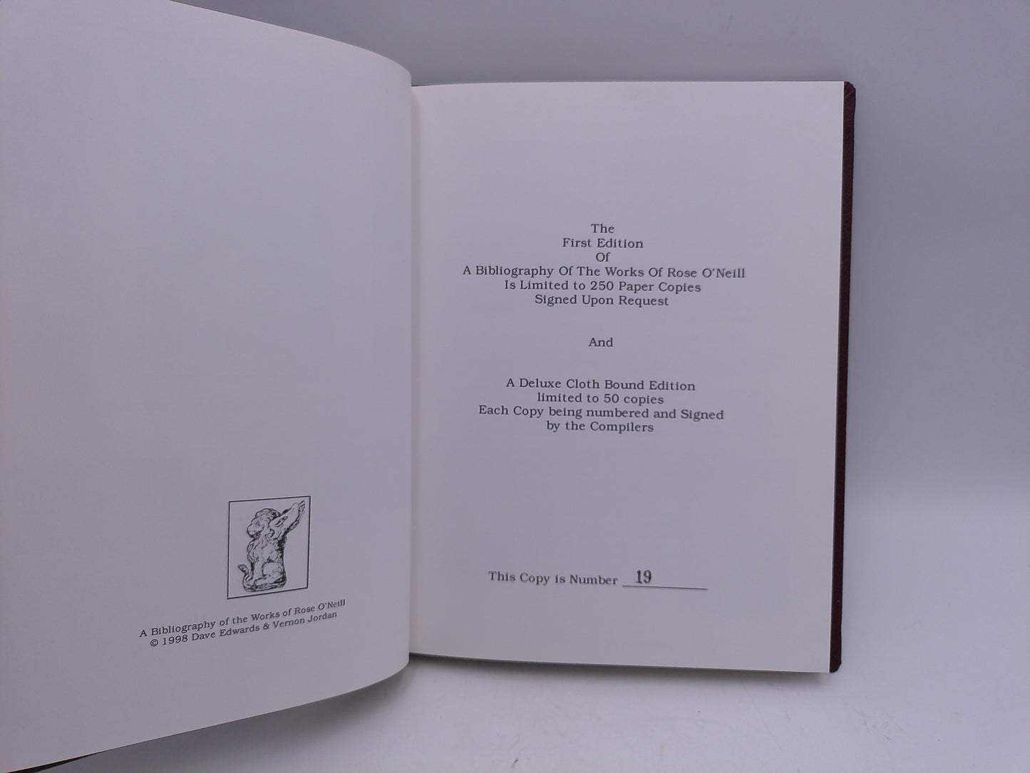 A Bibliography of The Works of Rose O'Neill book Signed by Both Authors No. 19 Super Rare