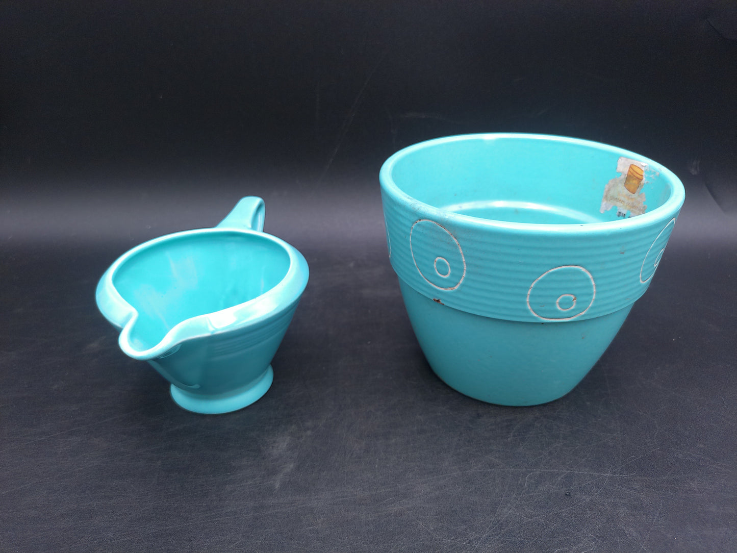 Homer Laughlin Harlequin Aqua Blue Gravy Boat and Cup