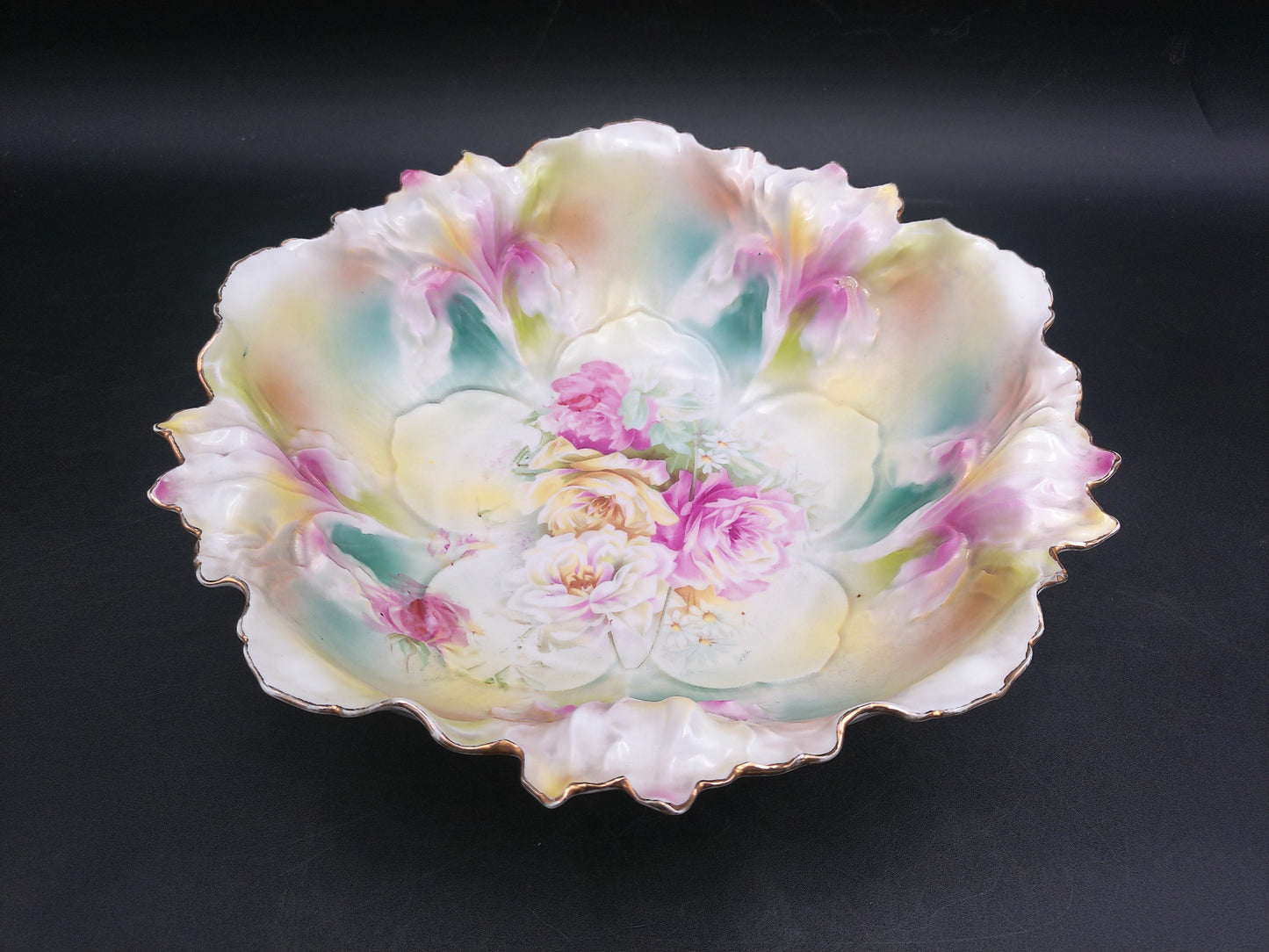 RS Prussia Bowl Gold Rim Floral Design Antique Beautiful
