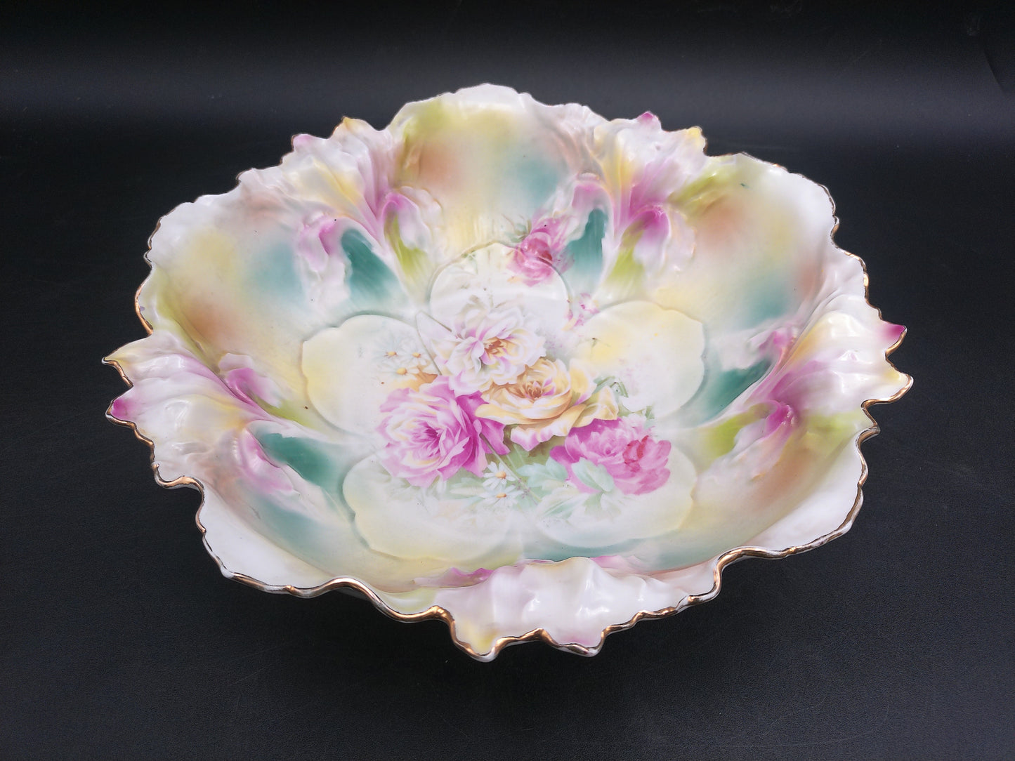 RS Prussia Bowl Gold Rim Floral Design Antique Beautiful