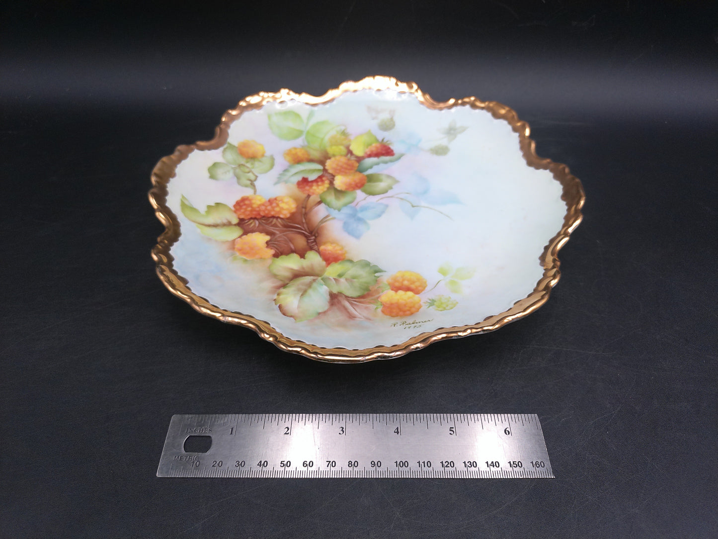 Gold Plate Gold Thick Rim Floral Design Vintage Beautiful Marked P. Palmer 1975