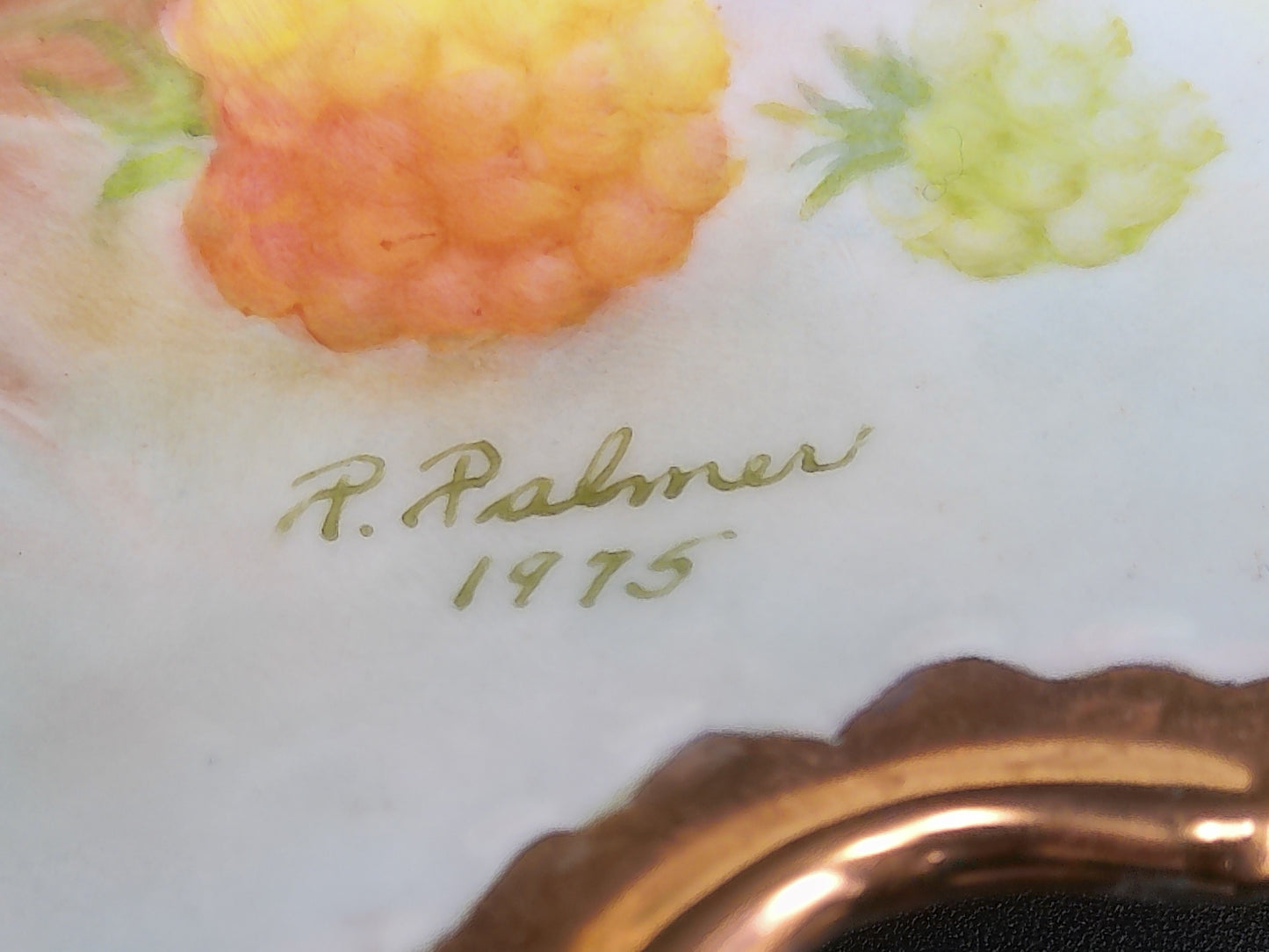 Gold Plate Gold Thick Rim Floral Design Vintage Beautiful Marked P. Palmer 1975