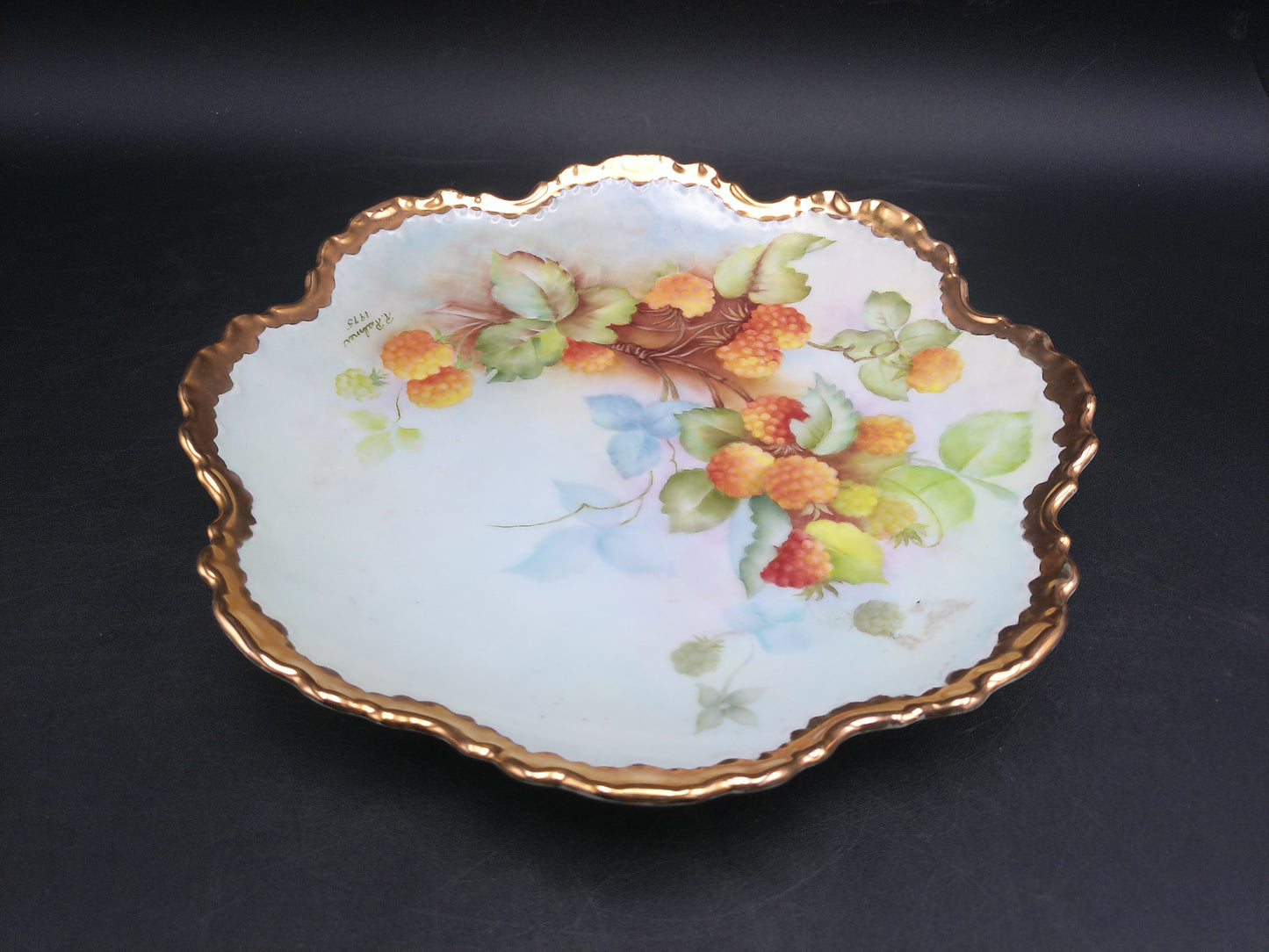 Gold Plate Gold Thick Rim Floral Design Vintage Beautiful Marked P. Palmer 1975
