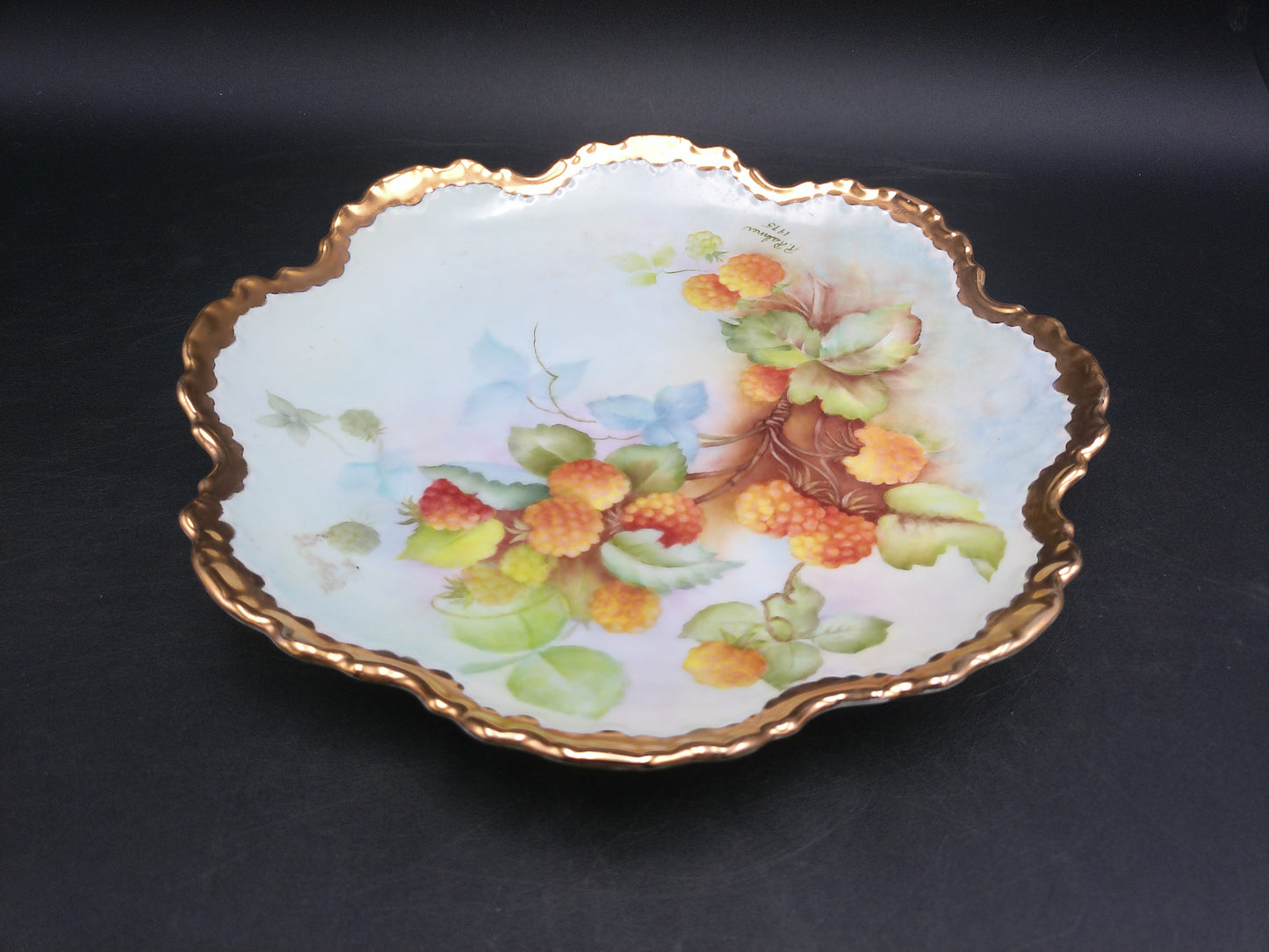 Gold Plate Gold Thick Rim Floral Design Vintage Beautiful Marked P. Palmer 1975