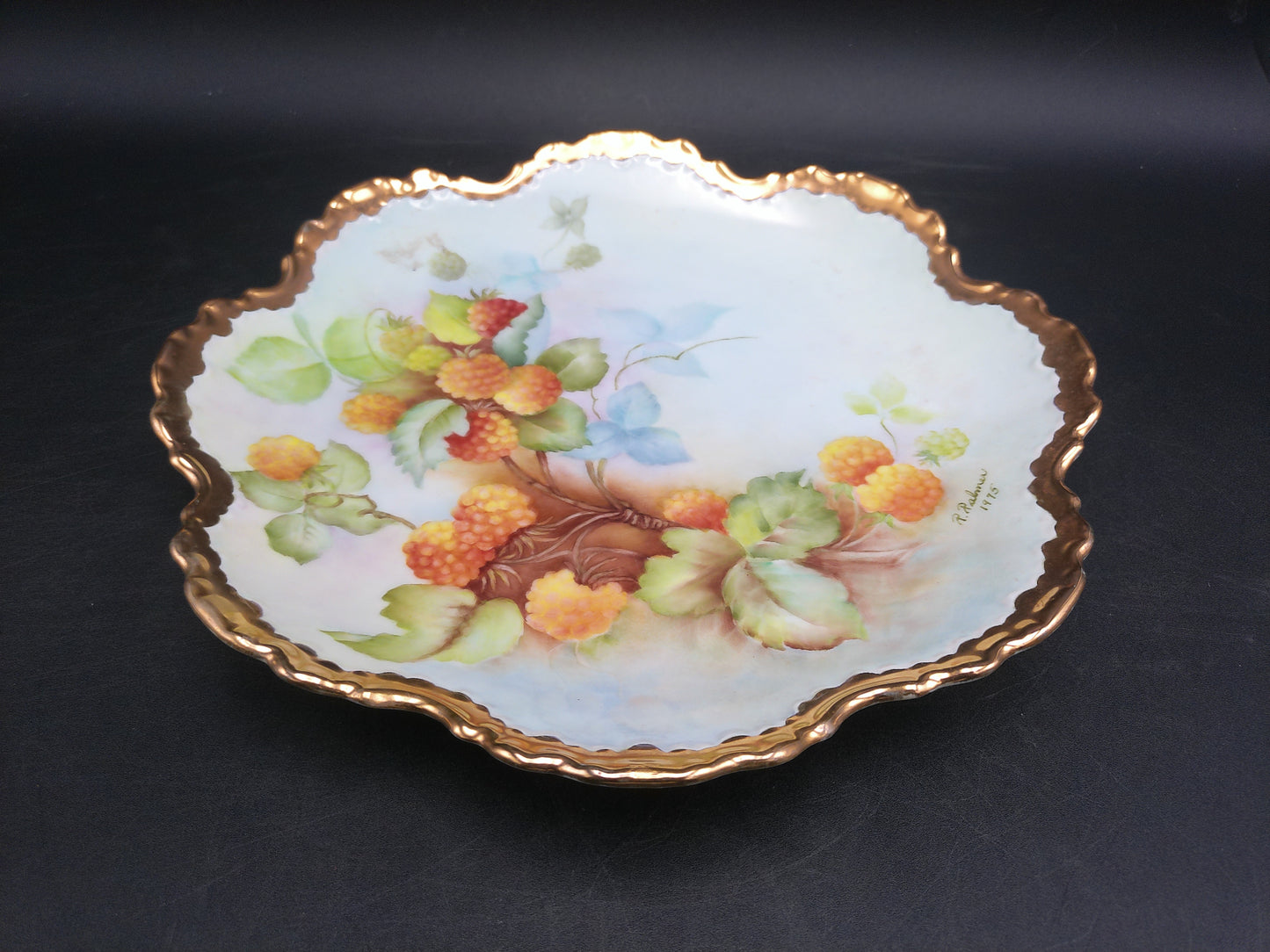 Gold Plate Gold Thick Rim Floral Design Vintage Beautiful Marked P. Palmer 1975