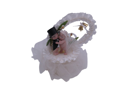 Kewpie Wedding Cake Topper Style Bride & Groom with Petals