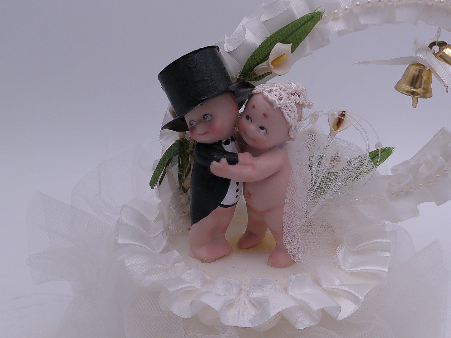 Kewpie Wedding Cake Topper Style Bride & Groom with Petals
