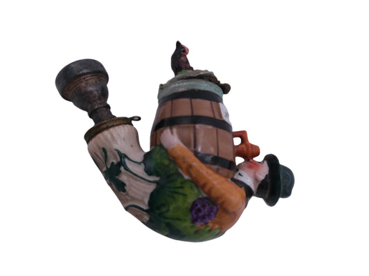Figural Pipe Bowl Antique German Porcelain Man Barrel and Cat