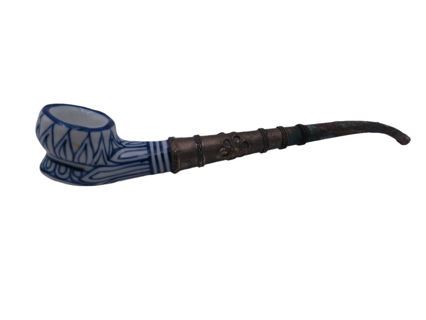 Vintage Style Bowl Smoking Pipe Blue & White Ceramic Porcelain Clay Collectable