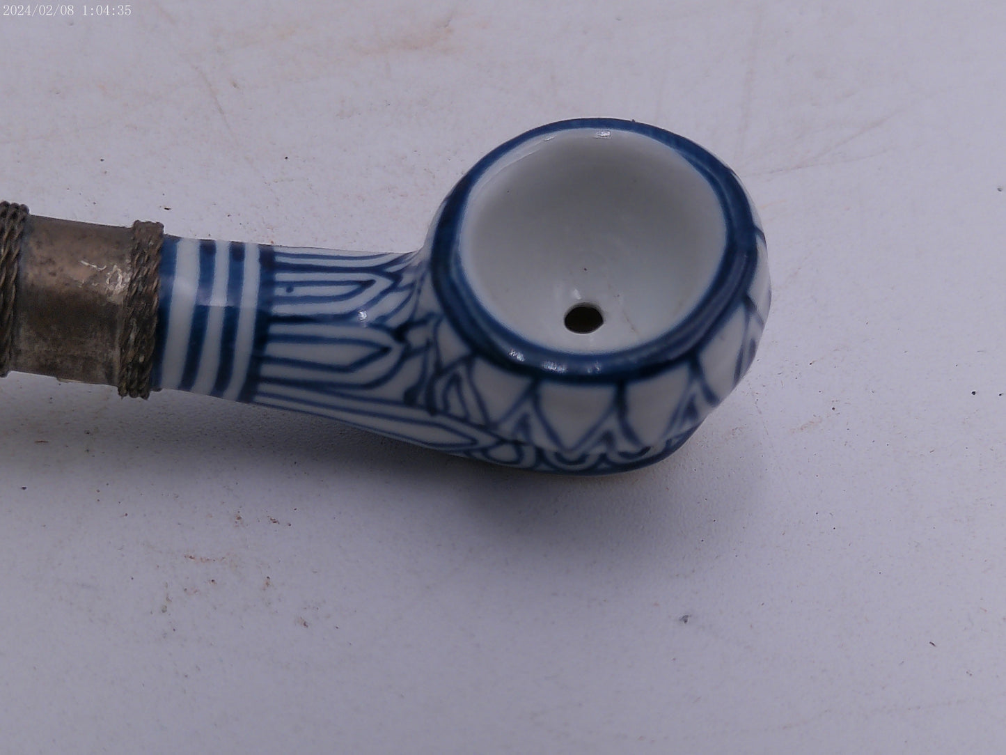 Vintage Style Bowl Smoking Pipe Blue & White Ceramic Porcelain Clay Collectable