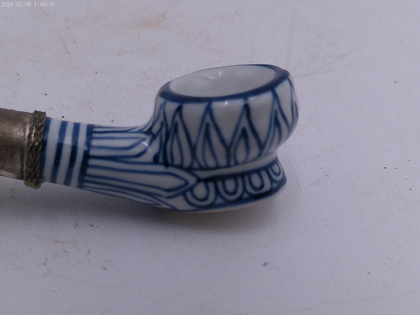 Vintage Style Bowl Smoking Pipe Blue & White Ceramic Porcelain Clay Collectable