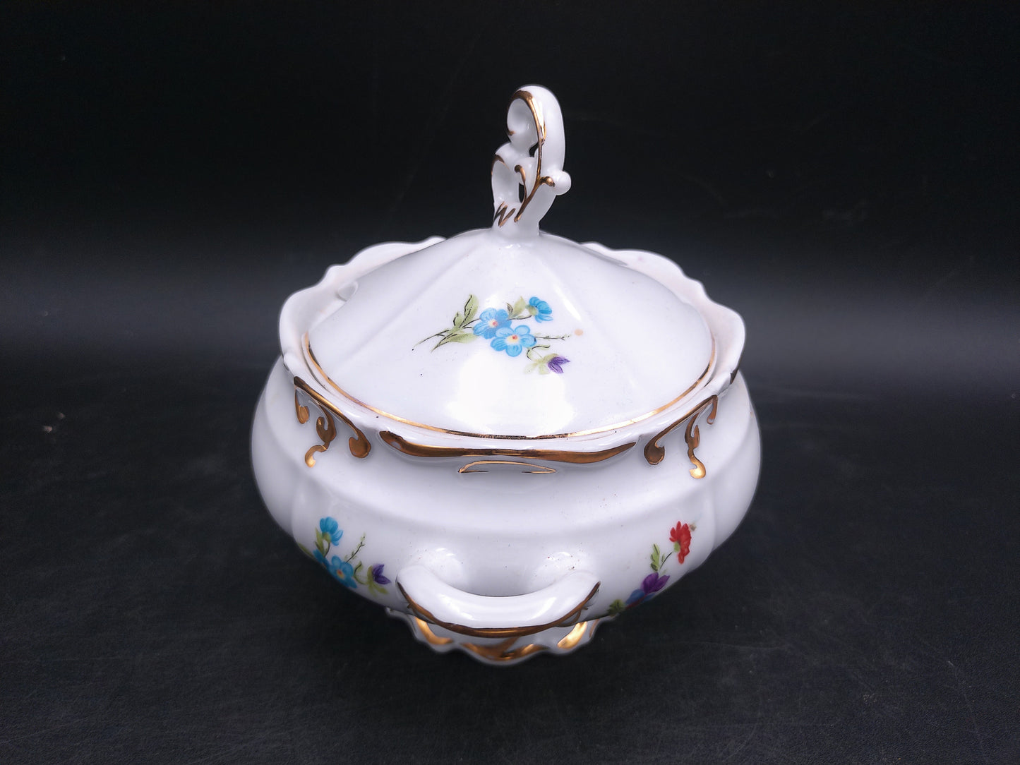 Iris Porcelain JRJS Cluj Romania Covered Bowl with Lid Gold Rims Vintage
