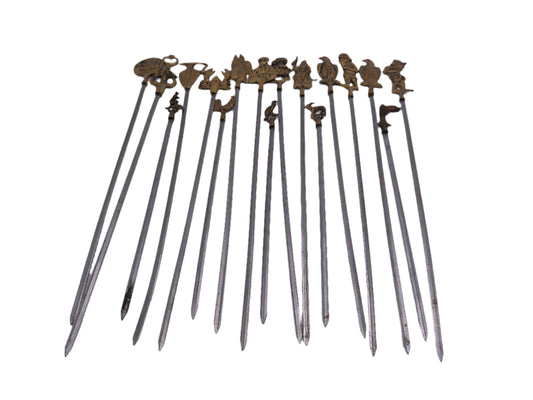 Vintage Shish Kebab Skewers Brass and Stainless Steel  set of 17