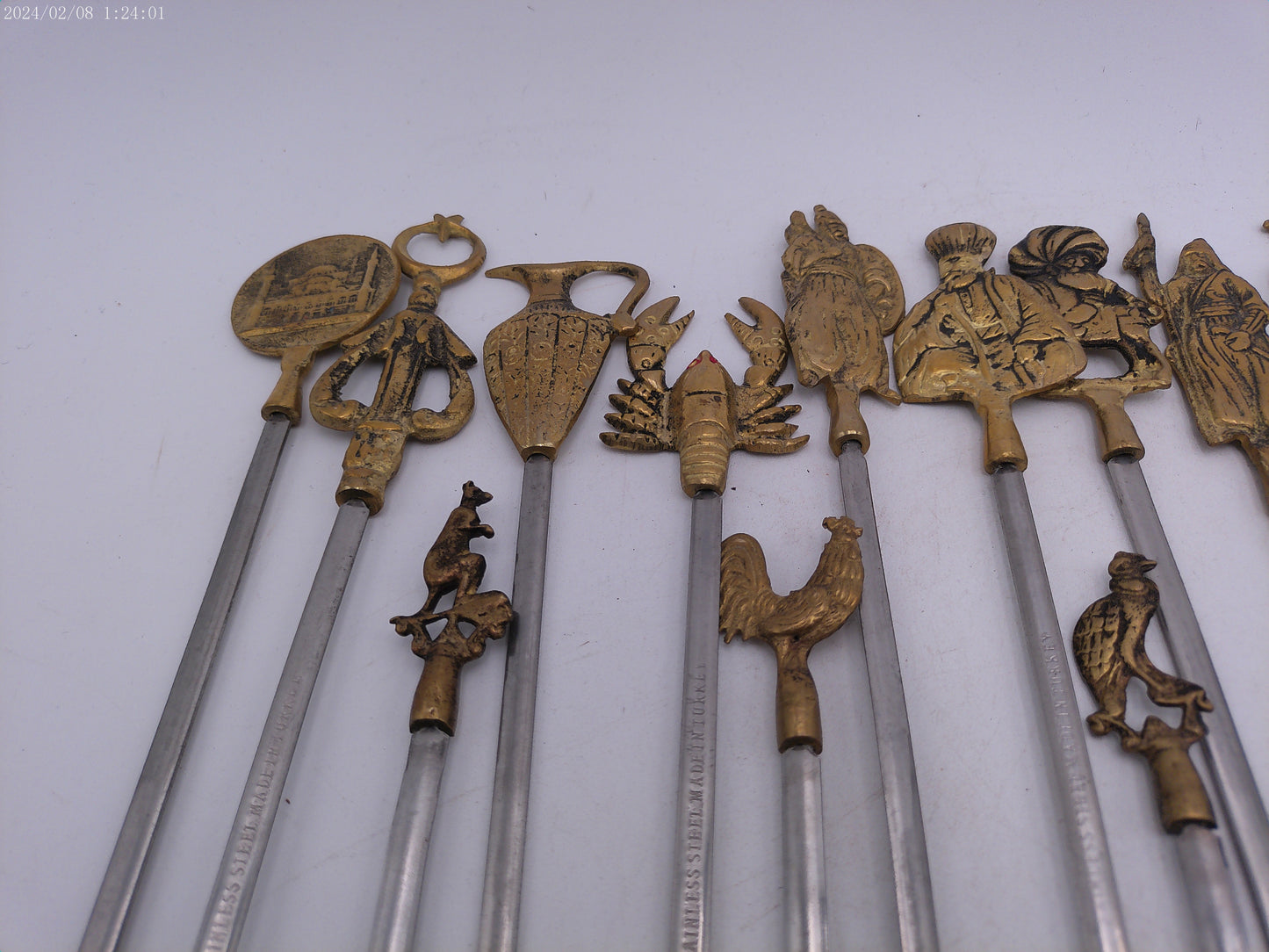 Vintage Shish Kebab Skewers Brass and Stainless Steel set of 17