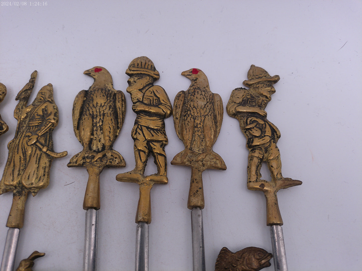 Vintage Shish Kebab Skewers Brass and Stainless Steel set of 17