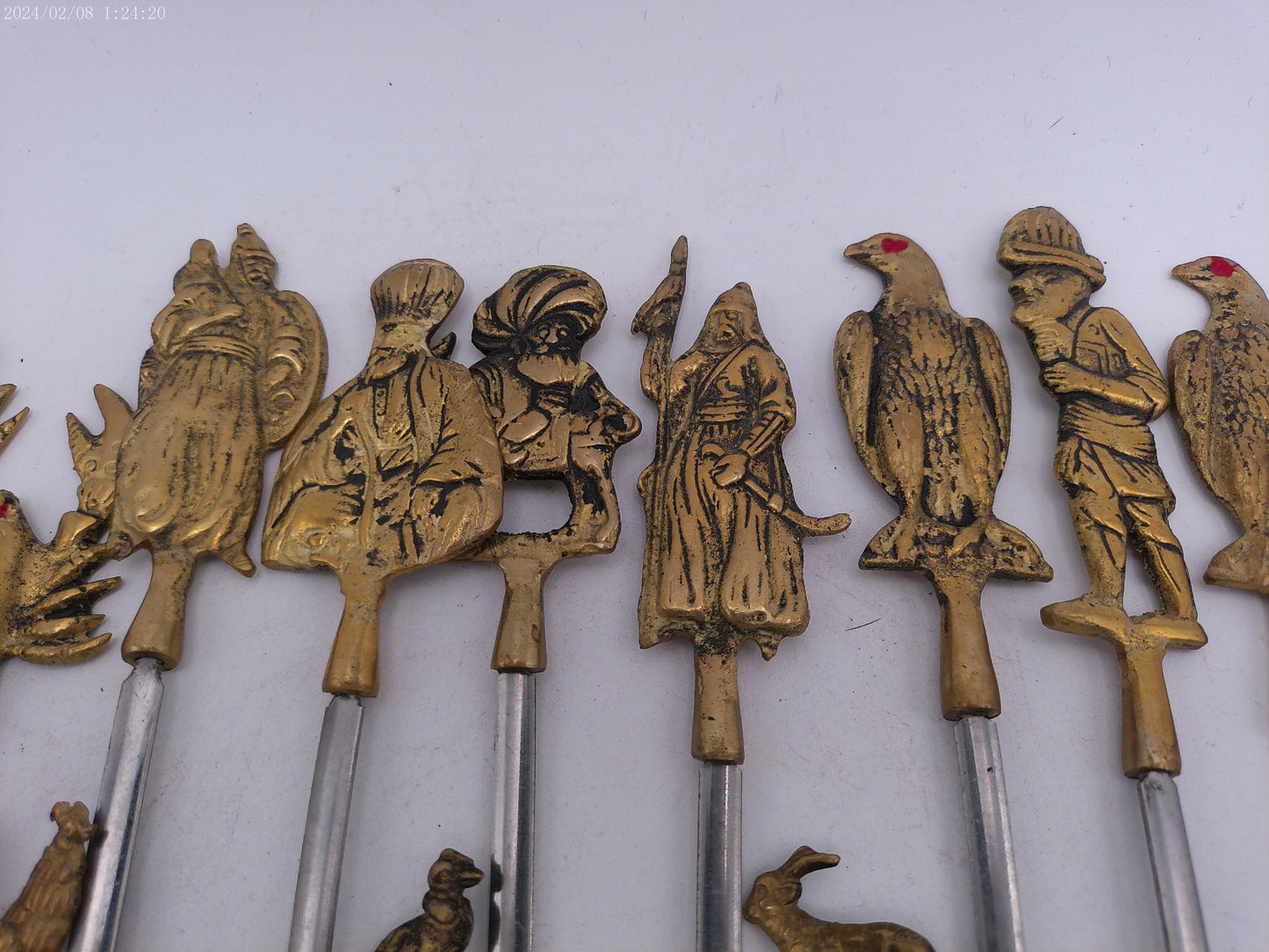 Vintage Shish Kebab Skewers Brass and Stainless Steel set of 17
