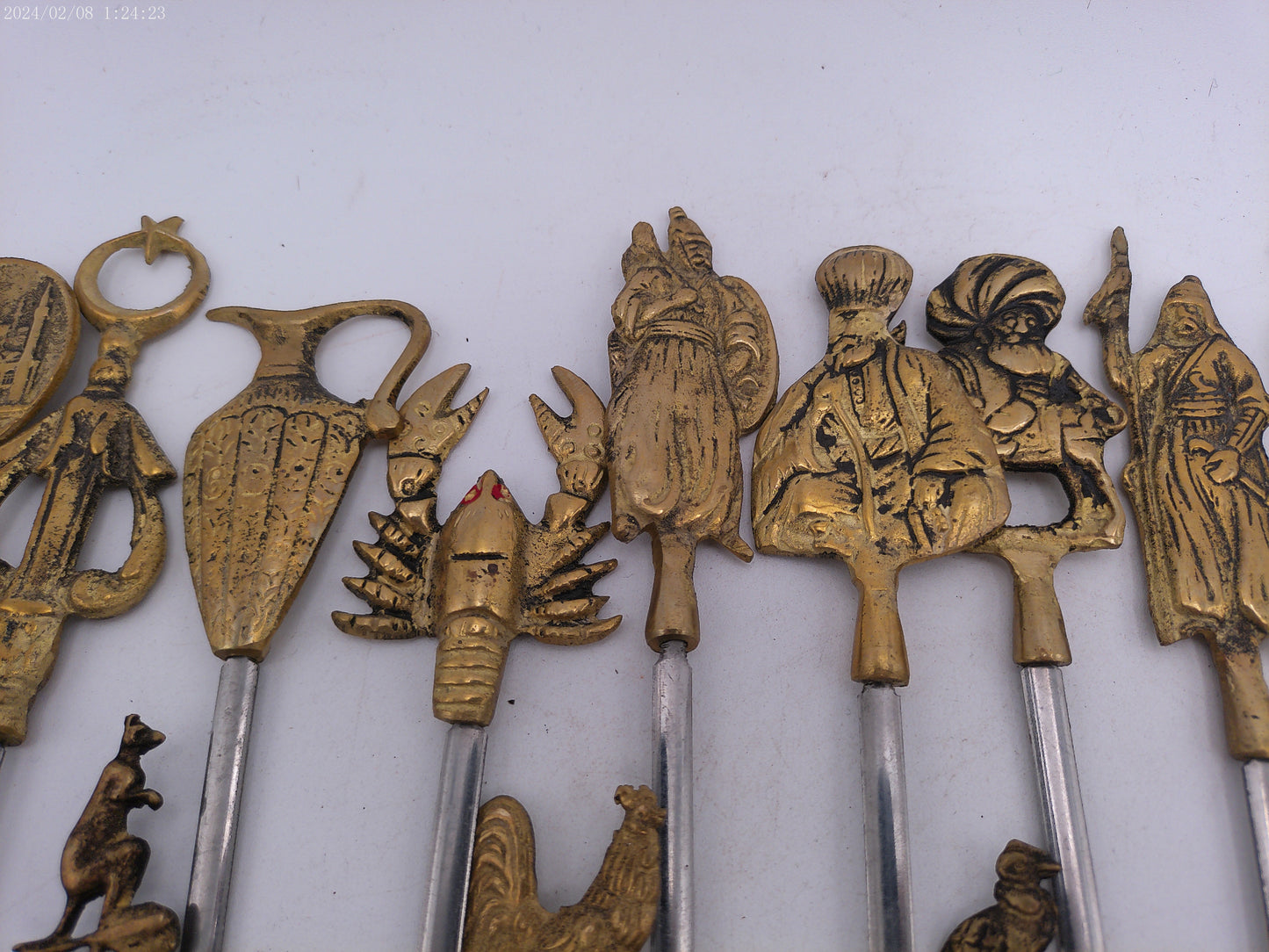 Vintage Shish Kebab Skewers Brass and Stainless Steel set of 17