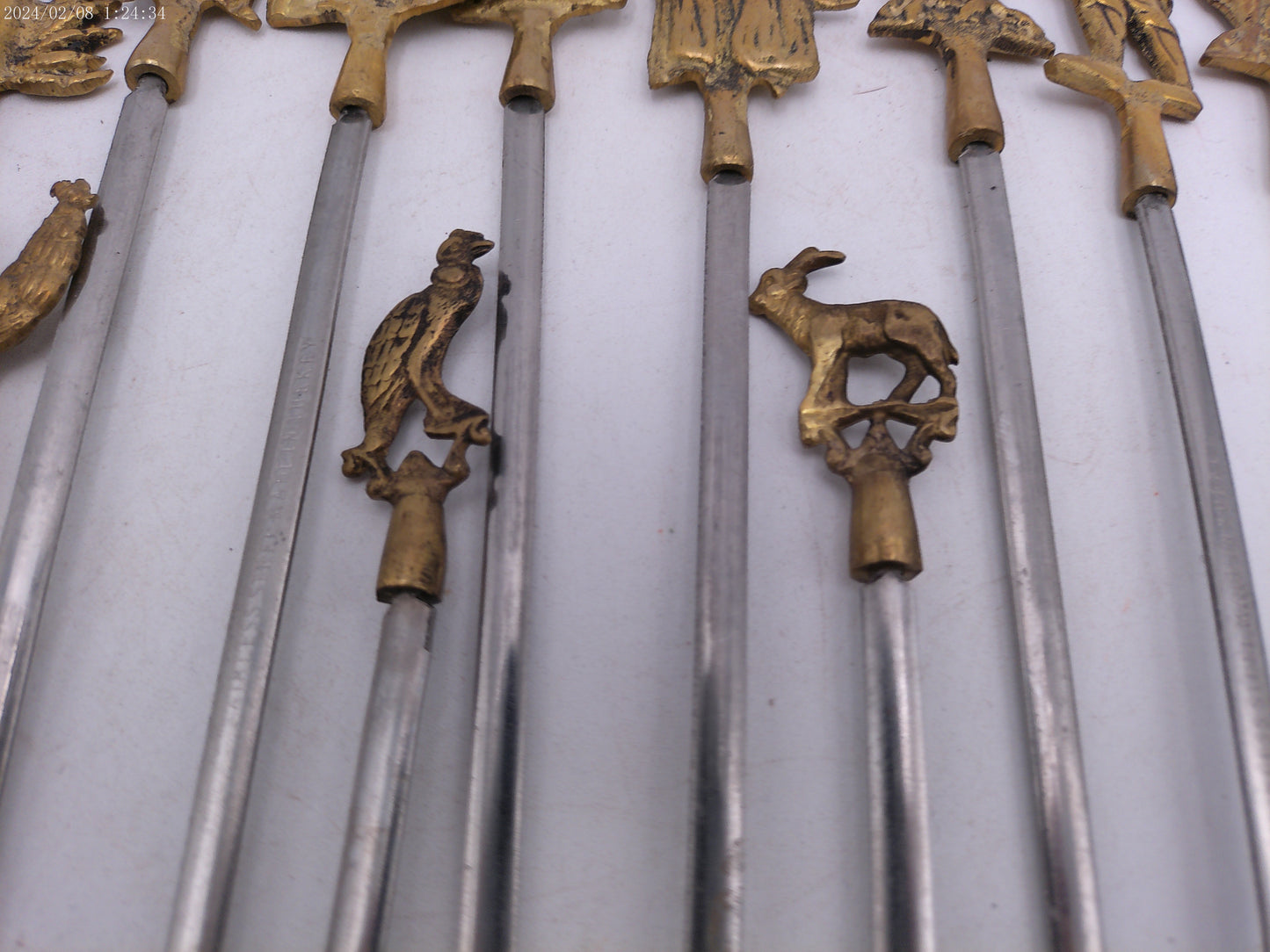 Vintage Shish Kebab Skewers Brass and Stainless Steel set of 17