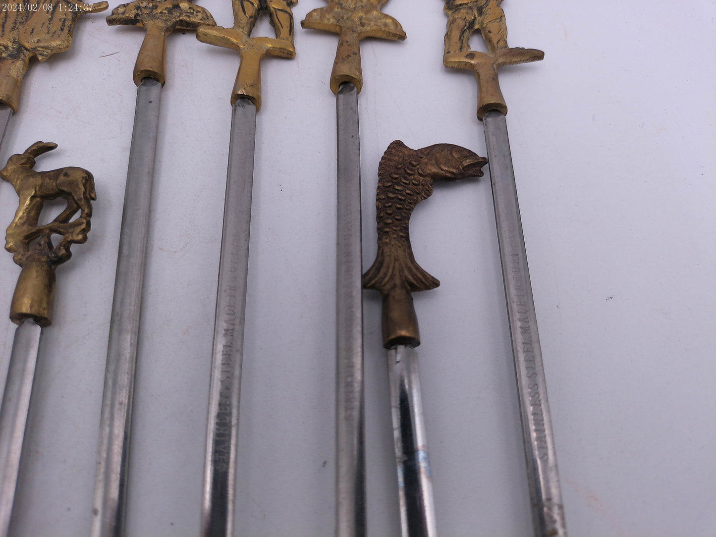 Vintage Shish Kebab Skewers Brass and Stainless Steel set of 17