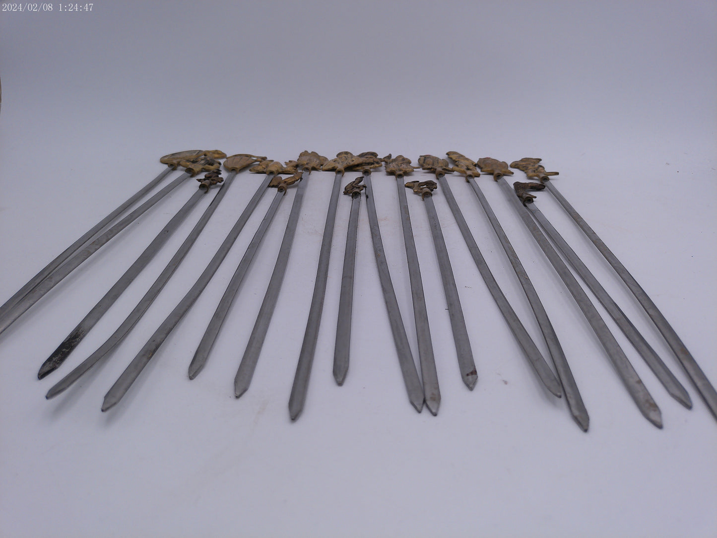 Vintage Shish Kebab Skewers Brass and Stainless Steel set of 17