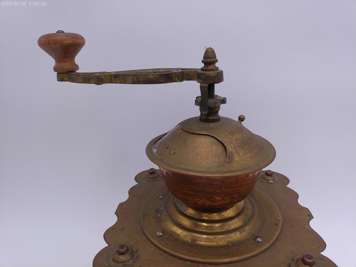 Ornate Antique Wooden Brass Coffee Grinder With Drawer Kitchen Decor