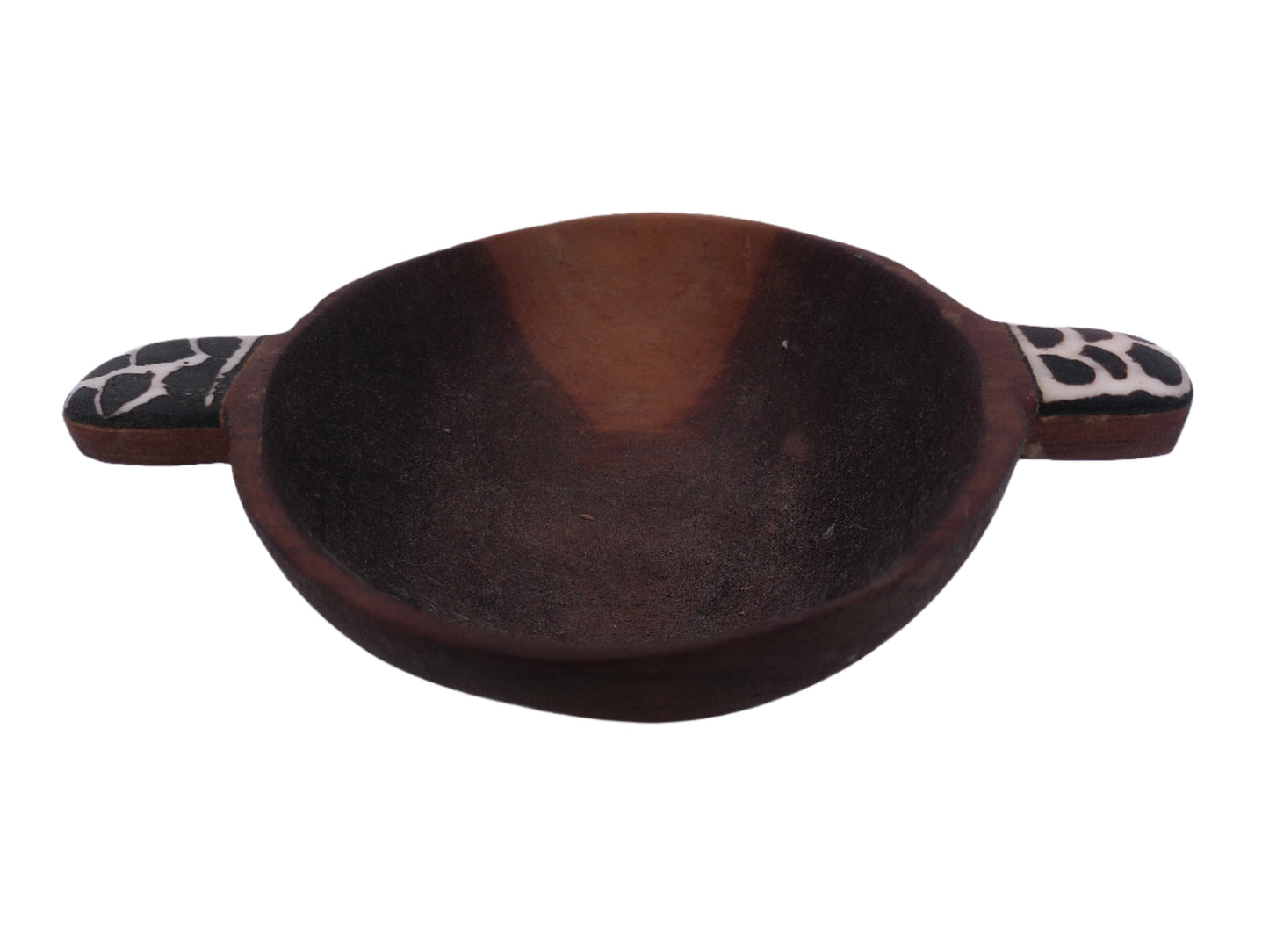 Vintage Sandalwood Wood Wooden Inlay Spotted Fish Swirl Handles Guacamole Condiment  Serving Bowl