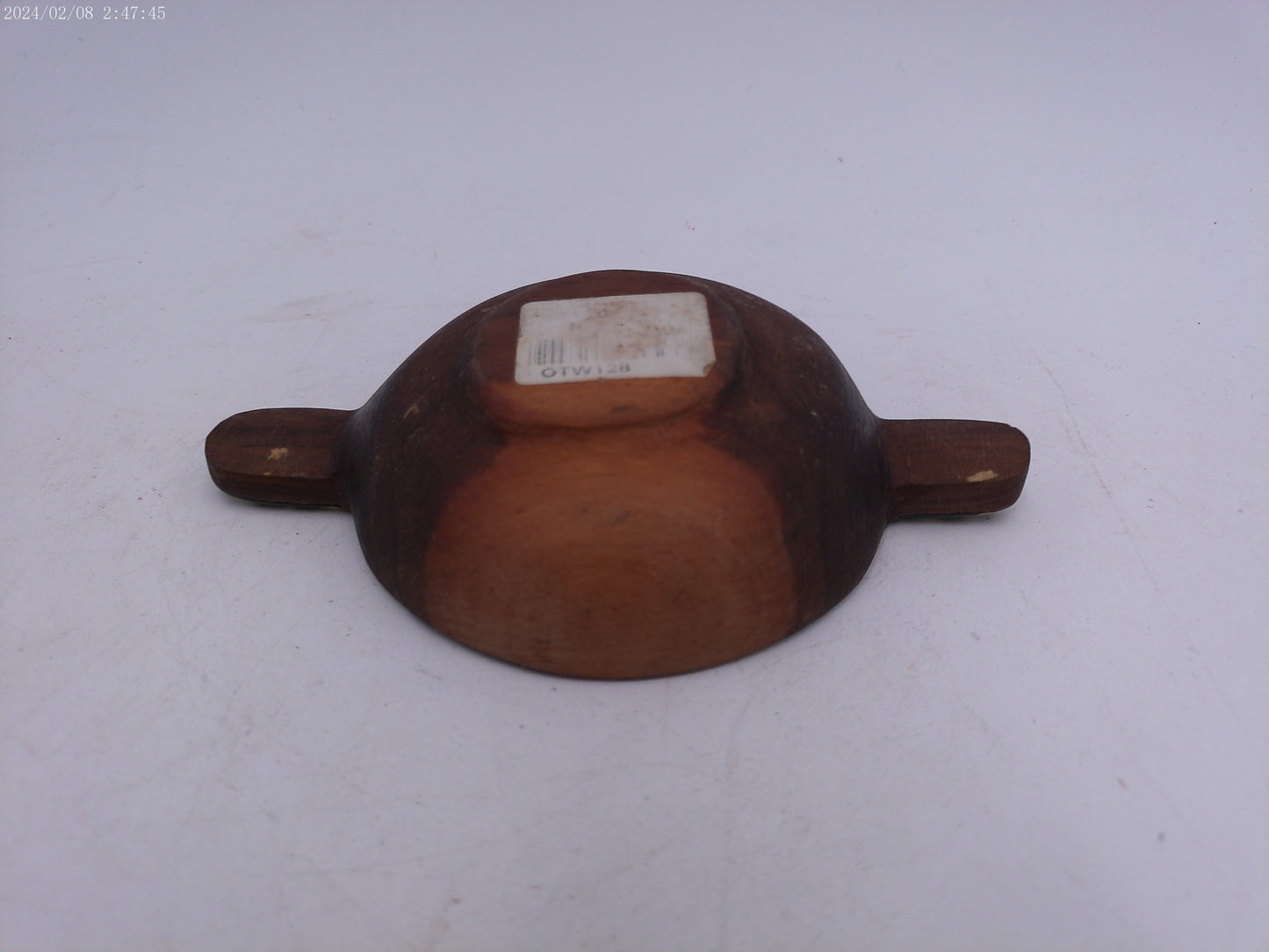 Vintage Sandalwood Wood Wooden Inlay Spotted Fish Swirl Handles Guacamole Condiment  Serving Bowl