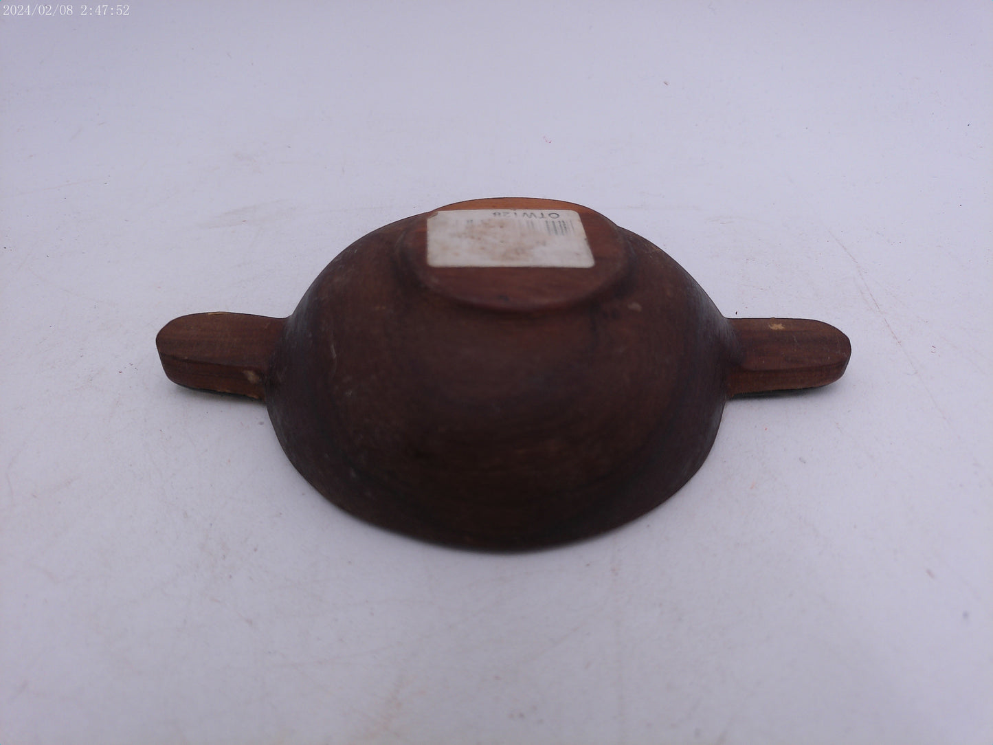 Vintage Sandalwood Wood Wooden Inlay Spotted Fish Swirl Handles Guacamole Condiment  Serving Bowl
