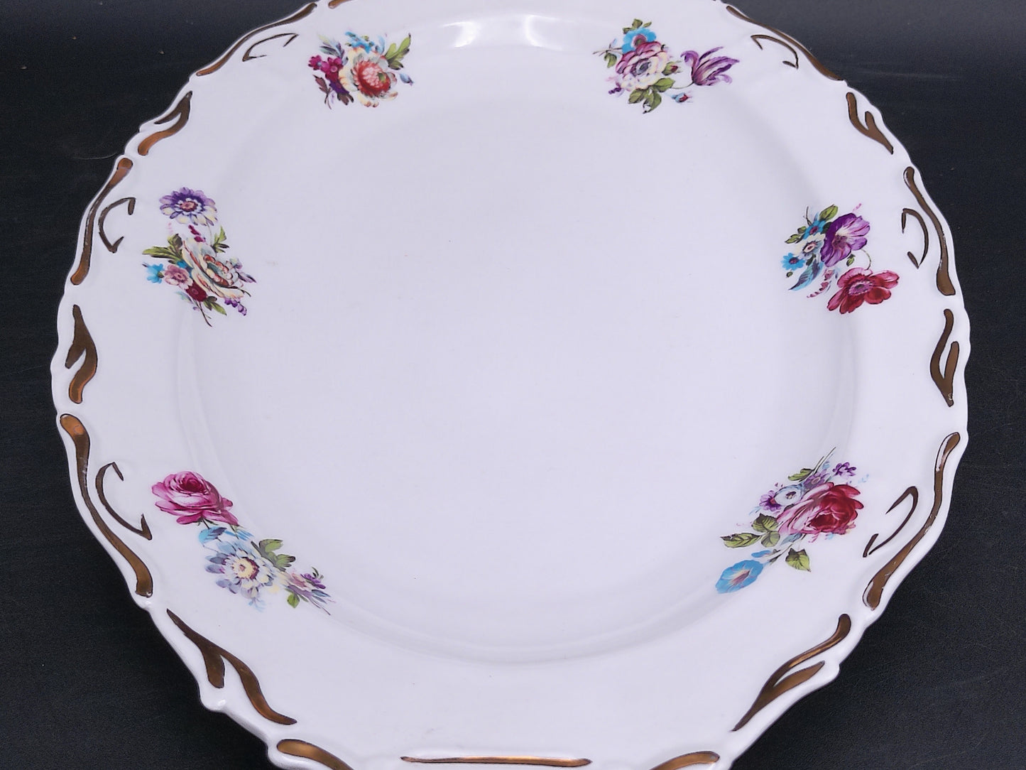 Porcelain Square Serving Dish and Oval Plate Floral Design Gold Trim marked JRJS Cluj Romania