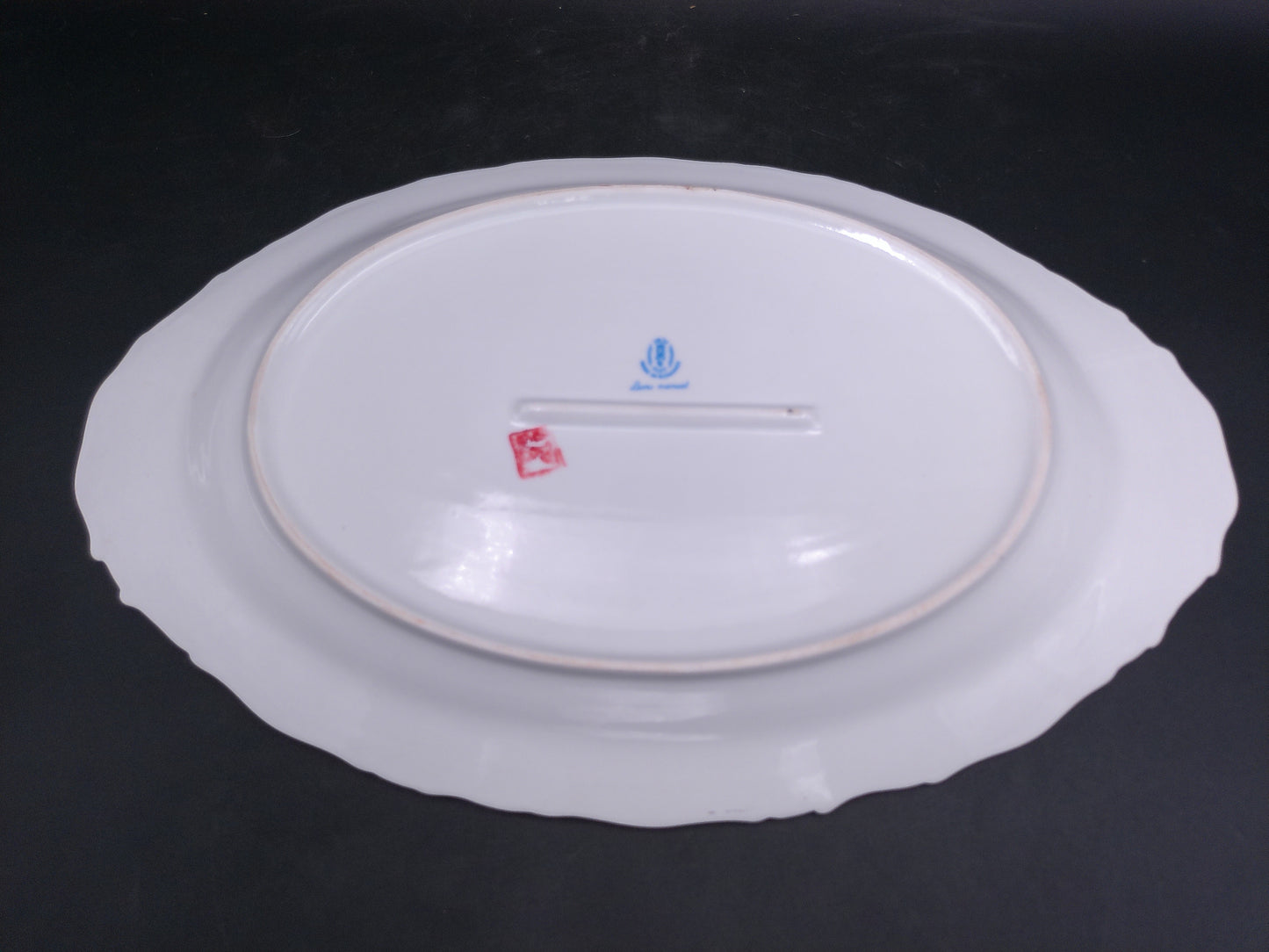 Porcelain Square Serving Dish and Oval Plate Floral Design Gold Trim marked JRJS Cluj Romania