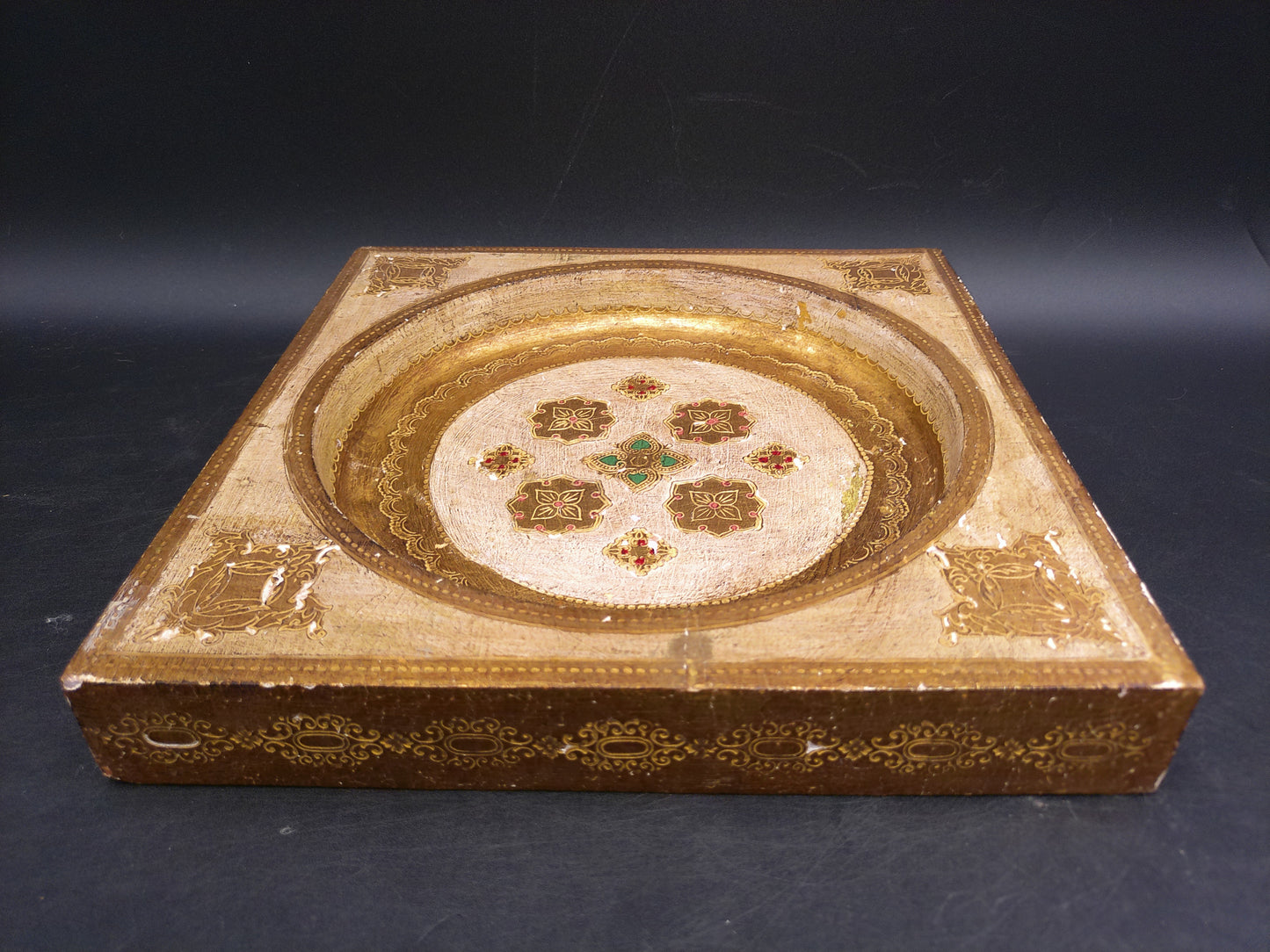 Florentine Wood Ashtray No Glass Insert Made in Florentia Italy