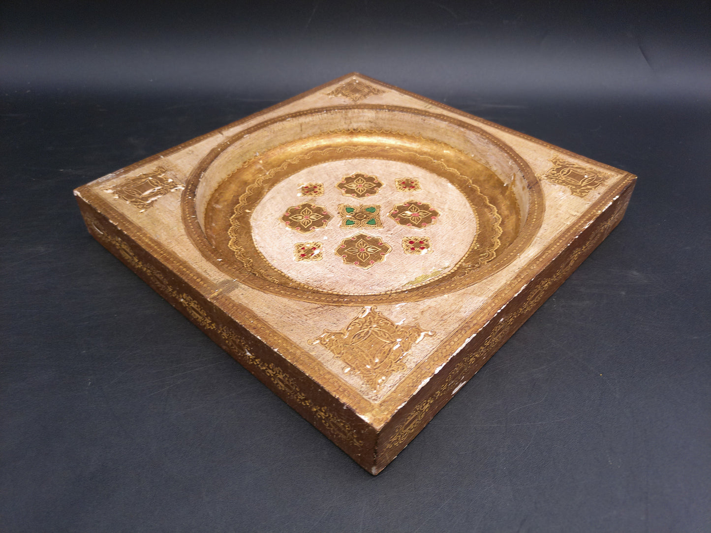 Florentine Wood Ashtray No Glass Insert Made in Florentia Italy