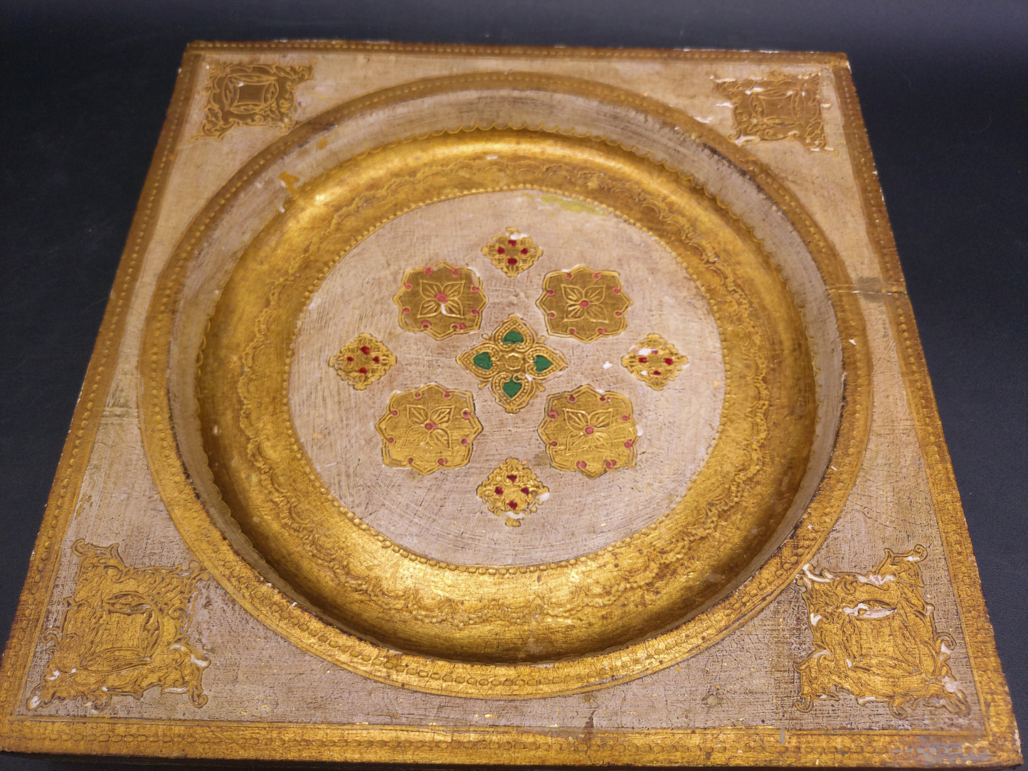 Florentine Wood Ashtray No Glass Insert Made in Florentia Italy